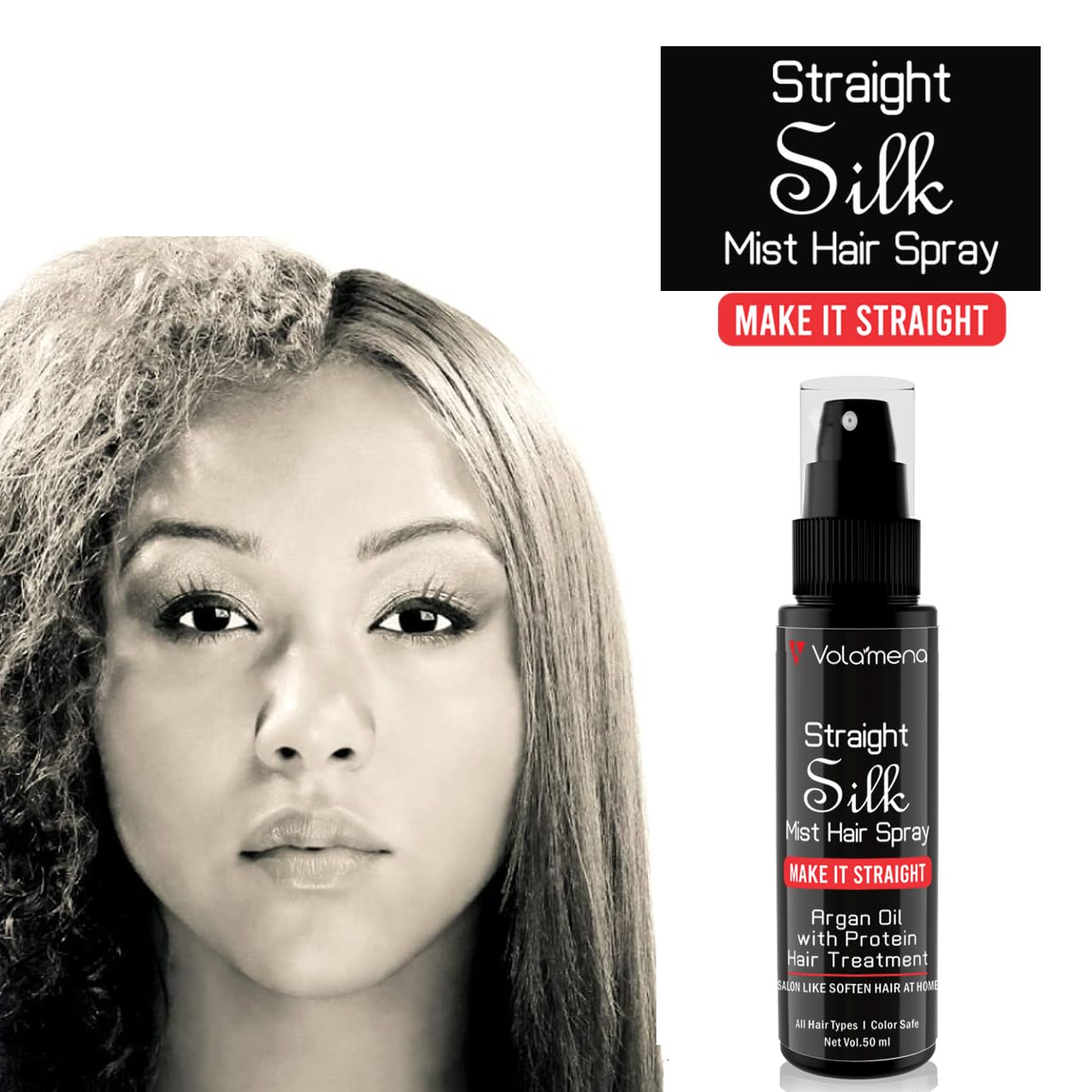 Volamena Straight Silk Mist Hair Spray - Protein Coating Treatment for Smooth & Shiny Hair (50ml) | Perfect for Daily Styling, Heat Protection & Frizz Control