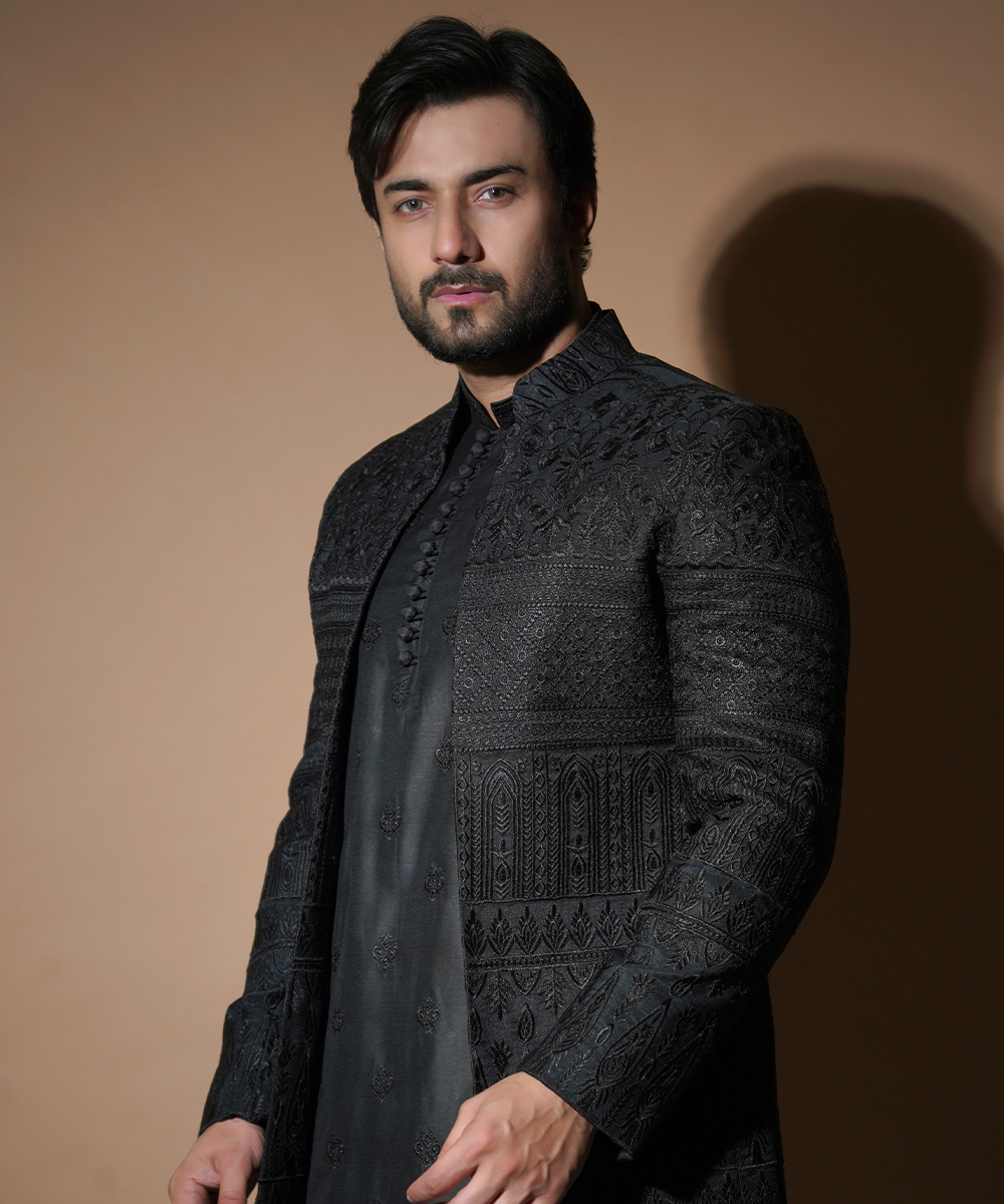 Black Raw Silk Prince Coat Set for Men - Elegant Formal Wear for Weddings, Parties & Special Occasions