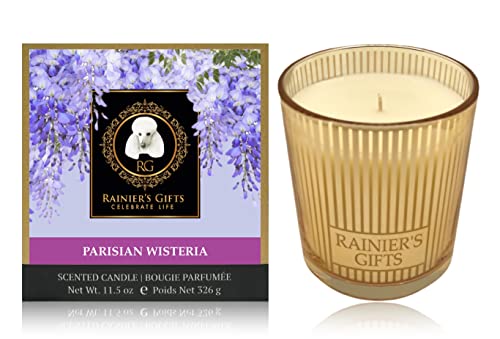 Rainier's Gifts Parisian Wisteria Scented Candle - 11.5oz, 55-65H Burn for Aromatherapy & Relaxation