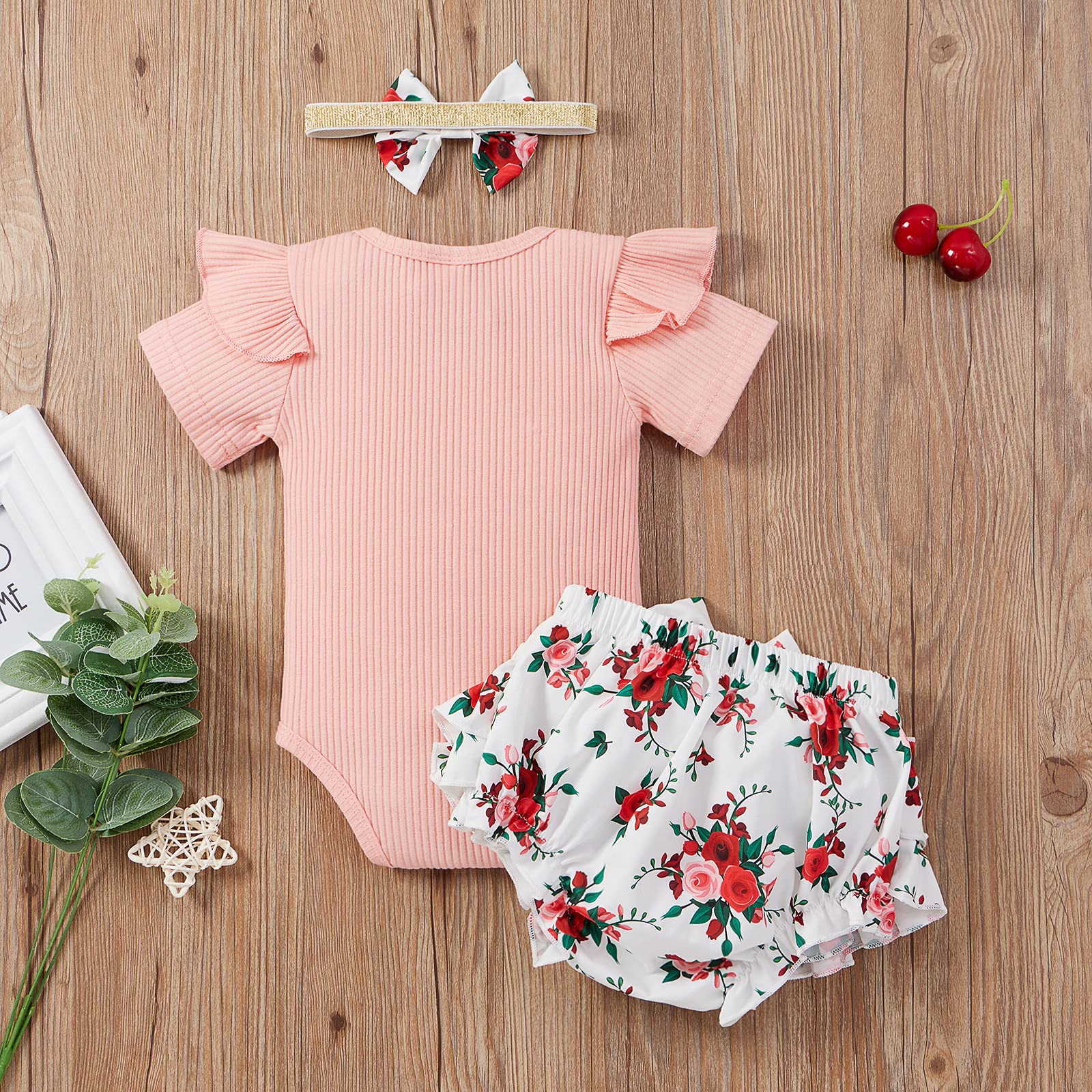 Adorable Newborn Baby Girl Outfits - Ribbed Bodysuit Romper & Floral Shorts Set | Summer Baby Clothes for Girls | Perfect for Playdates, Photo Shoots & Family Outings