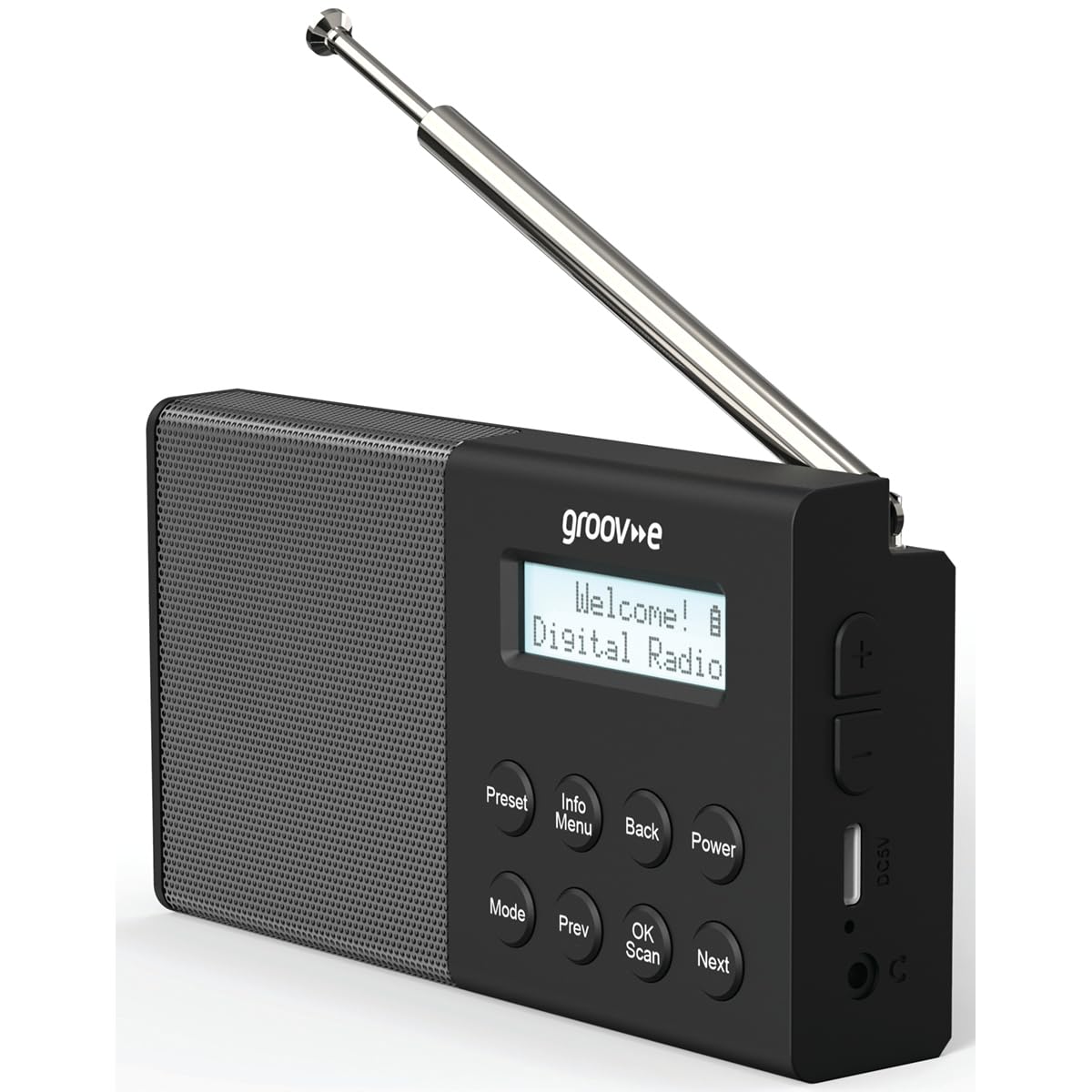 Groov-e Geneva Rechargeable DAB & FM Digital Radio with Bluetooth - Portable Alarm Clock Radio with LCD Display, 80 Preset Stations - USB/Battery Powered - Black - Perfect for Home, Office, Travel & Outdoor Use