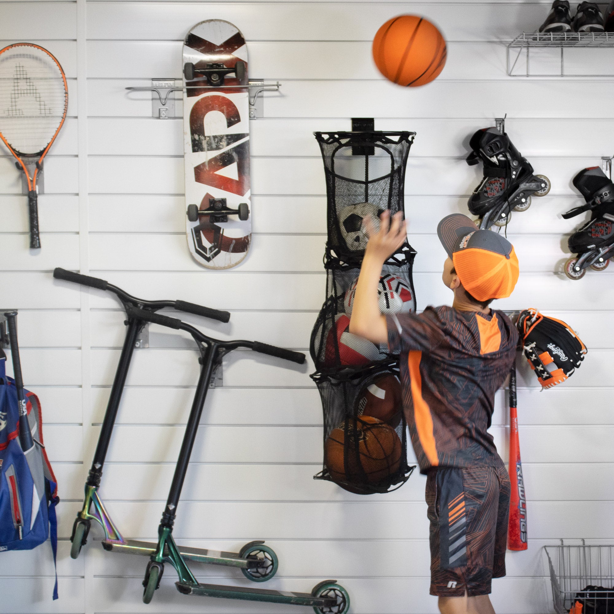 ProRack Ball Organizer with Slatwall Hooks - Heavy Duty Sports Equipment Storage for Basketball, Soccer & Volleyball Balls - Perfect for Garage, Gym & Sports Club Organization