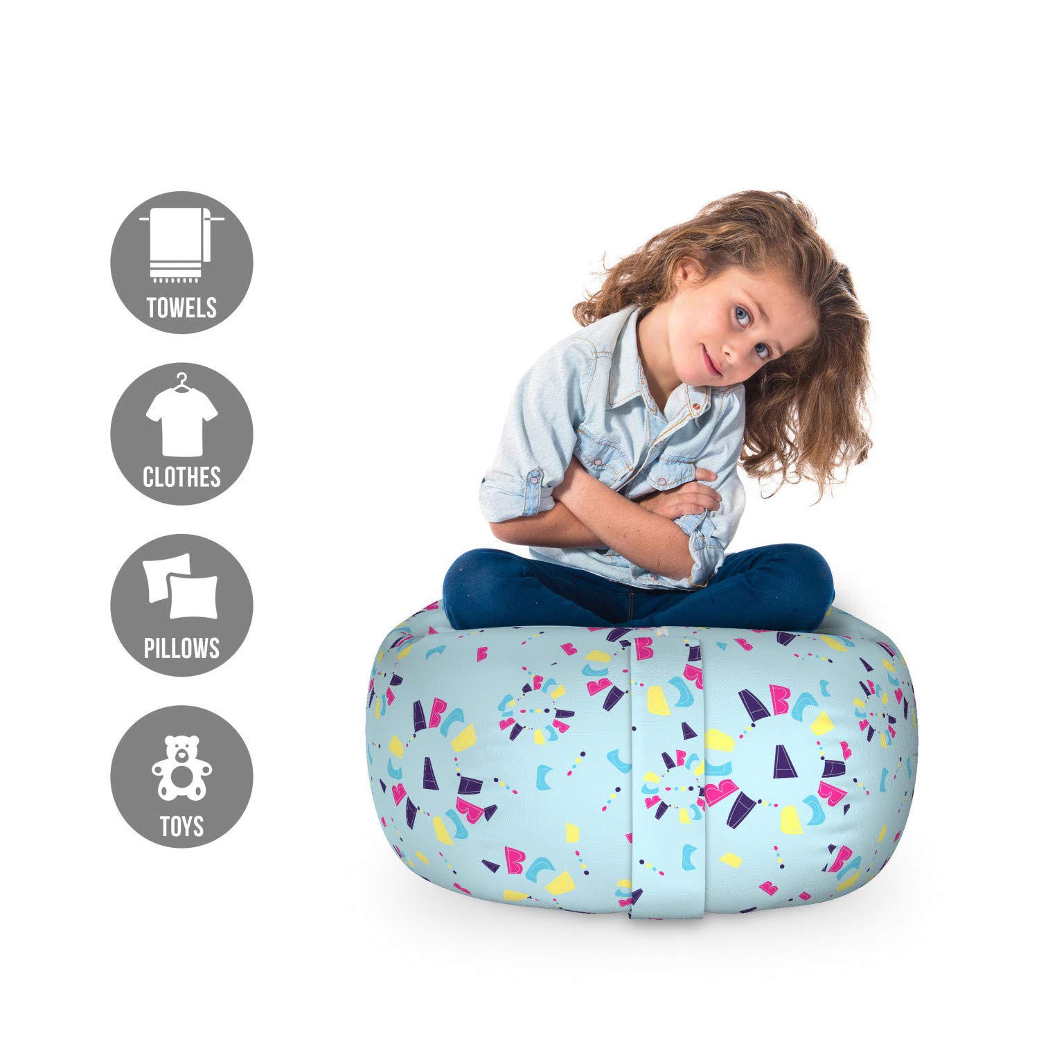 Ambesonne Alphabet Storage Toy Bag Chair - Polka Dot Design, Washable Stuffed Animal Organizer for Kids Room, Small Size in Aqua Indigo - Perfect for Nursery, Playroom & Bedroom Organization