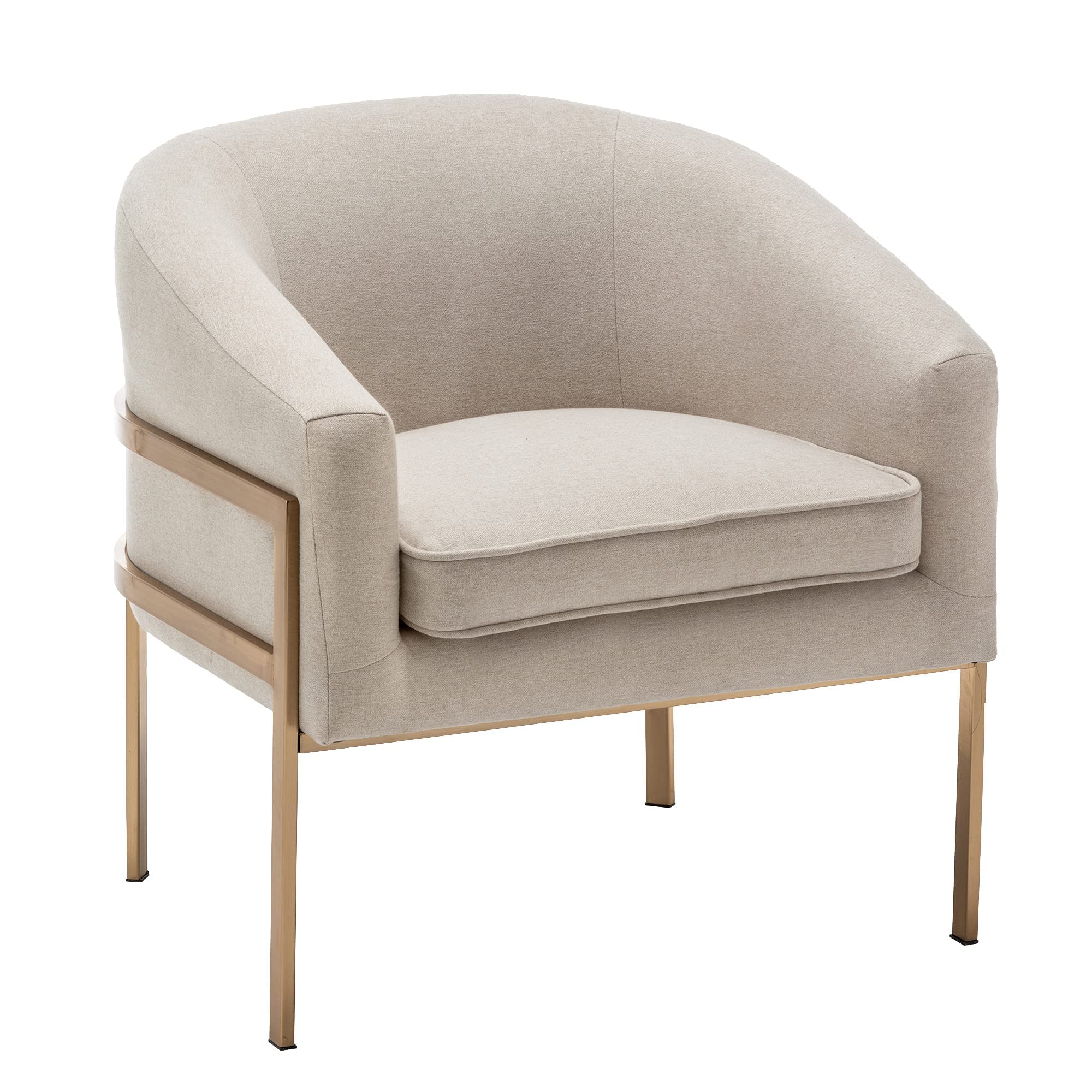 Aklaus Modern Accent Chair with Removable Thickened Seat Cushion - Midcentury Design, Gold Metal Legs - Perfect for Living Room, Bedroom, Office & Reading Nook - Beige Upholstered Lounge Chair for Home Decor