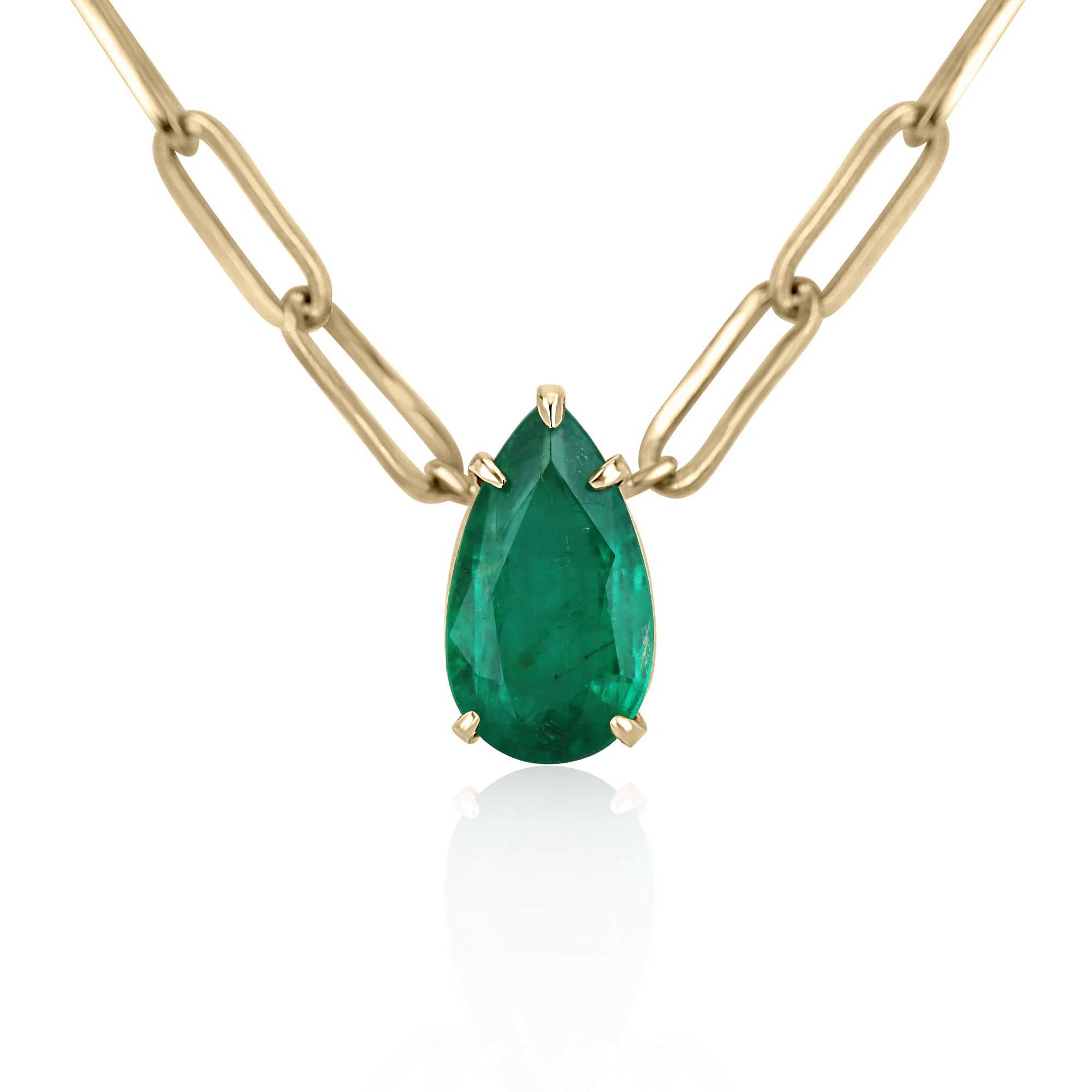 2.73 Carat 14K Gold Emerald Solitaire Pendant Necklace for Women - Elegant Fine Jewelry Gift for Birthday, Anniversary & Special Occasions