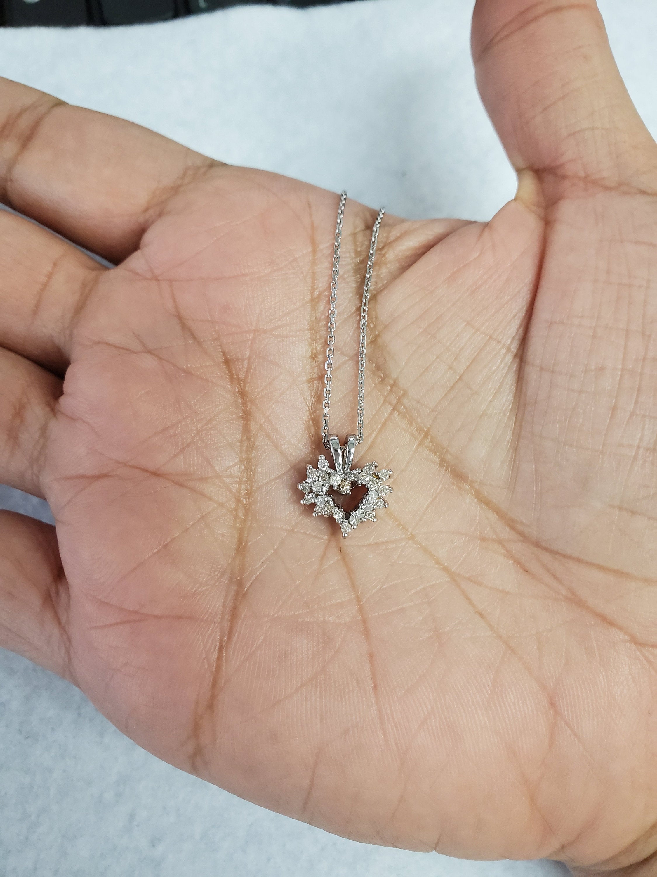 0.25cttw Small Diamond Cluster Heart Necklace in 14k White Gold - Perfect for Valentine's Day, Anniversary & Romantic Gifts
