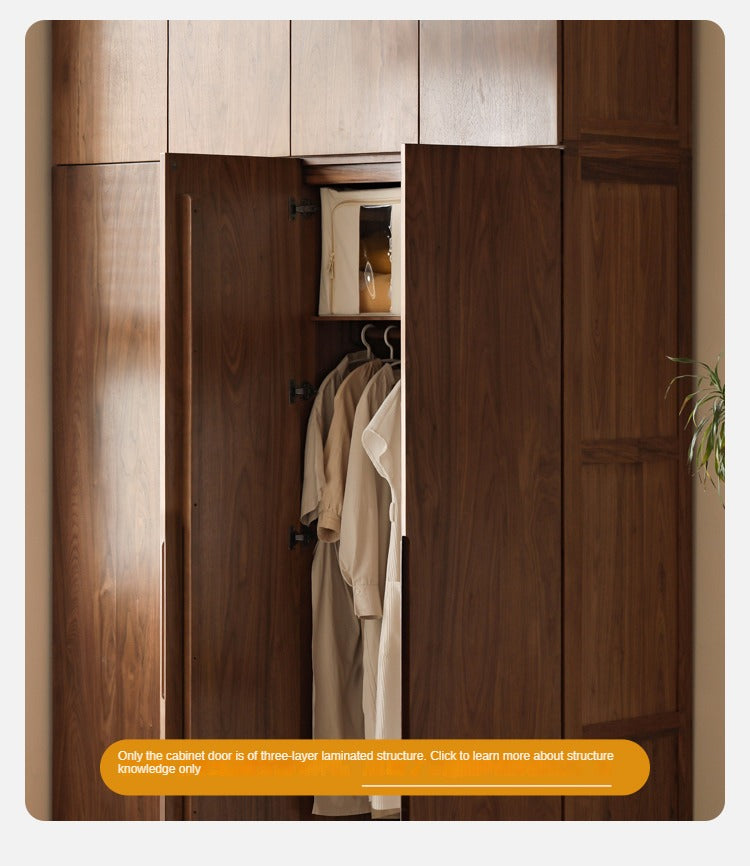 Premium Black Walnut Solid Wood Wardrobe - Double Door Closet with Mirror | Spacious Storage for Bedroom, Walk-in Closet & Guest Room Organization