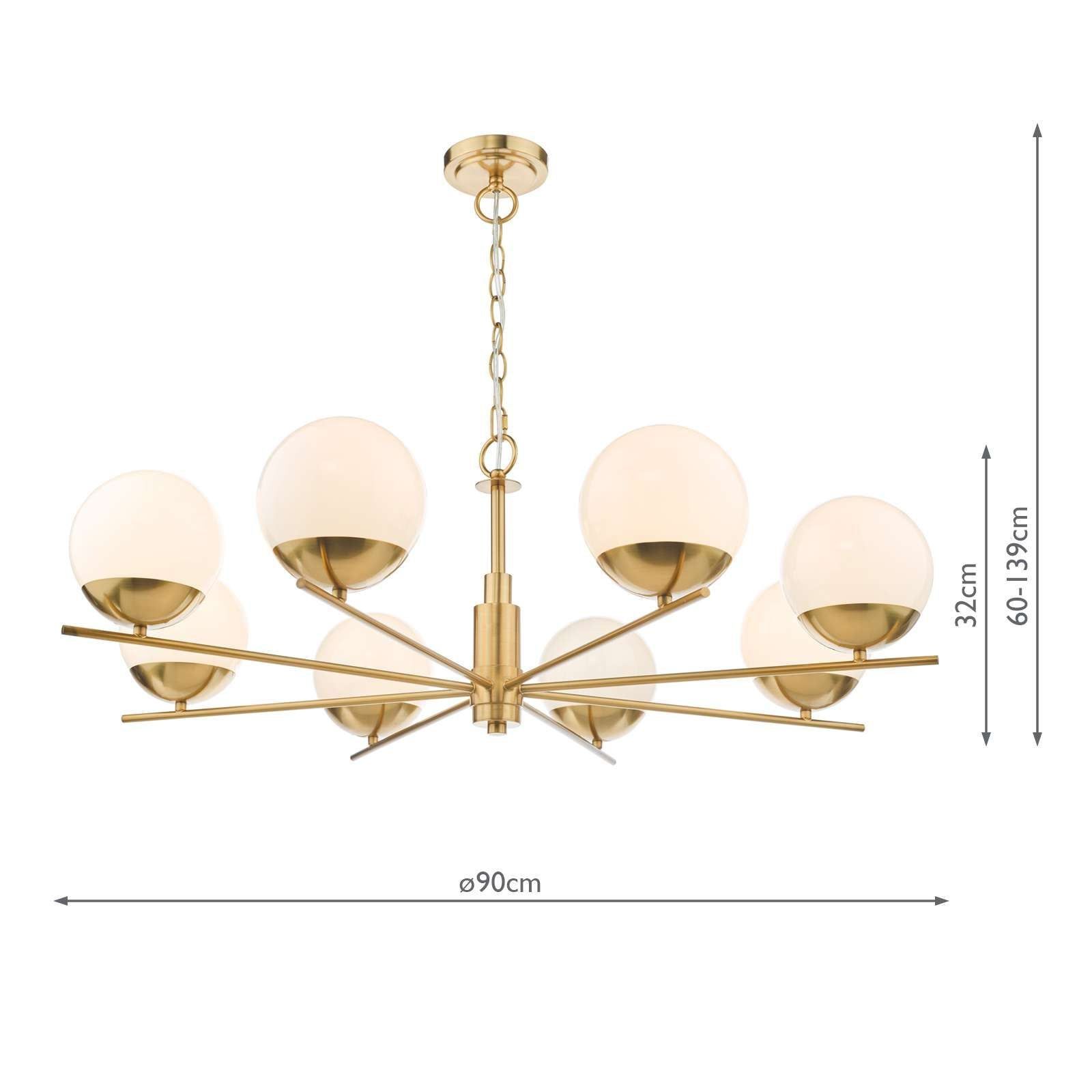 Bombazine 8Lt Center Ceiling Light in Natural Brass & Opal Glass - IP20 Rated for Living Room, Bedroom, or Dining Room Lighting