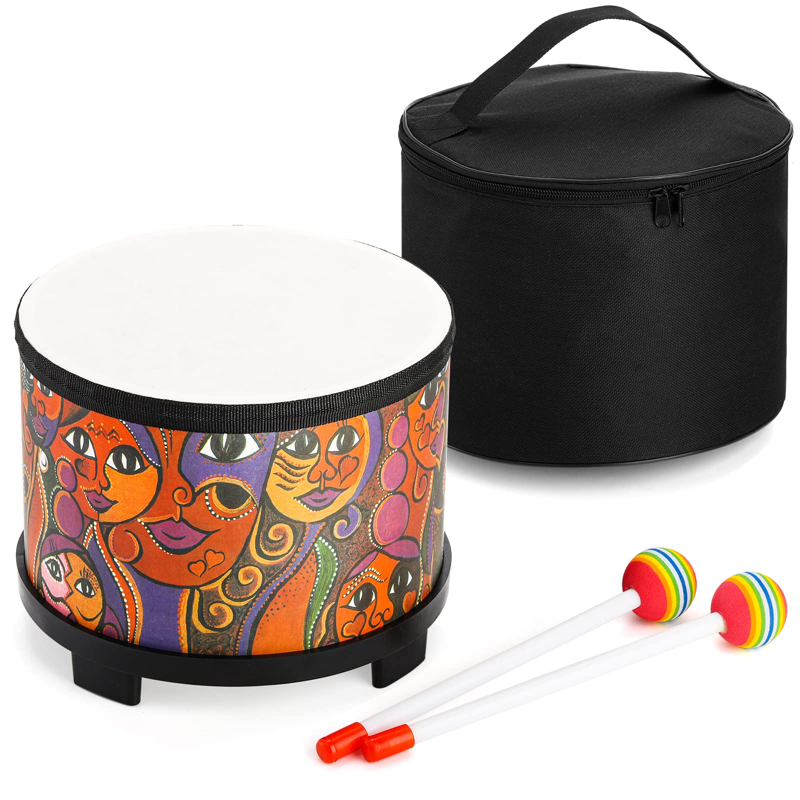 Tosnail 8 Inch Kids Floor Tom Drum with Mallets & Storage Bag - Musical Percussion Instrument Toy for Children & Toddlers - Perfect Christmas & Birthday Gift (Face Pattern) - Ideal for Home Play, Classroom Music Education & Early Childhood Development
