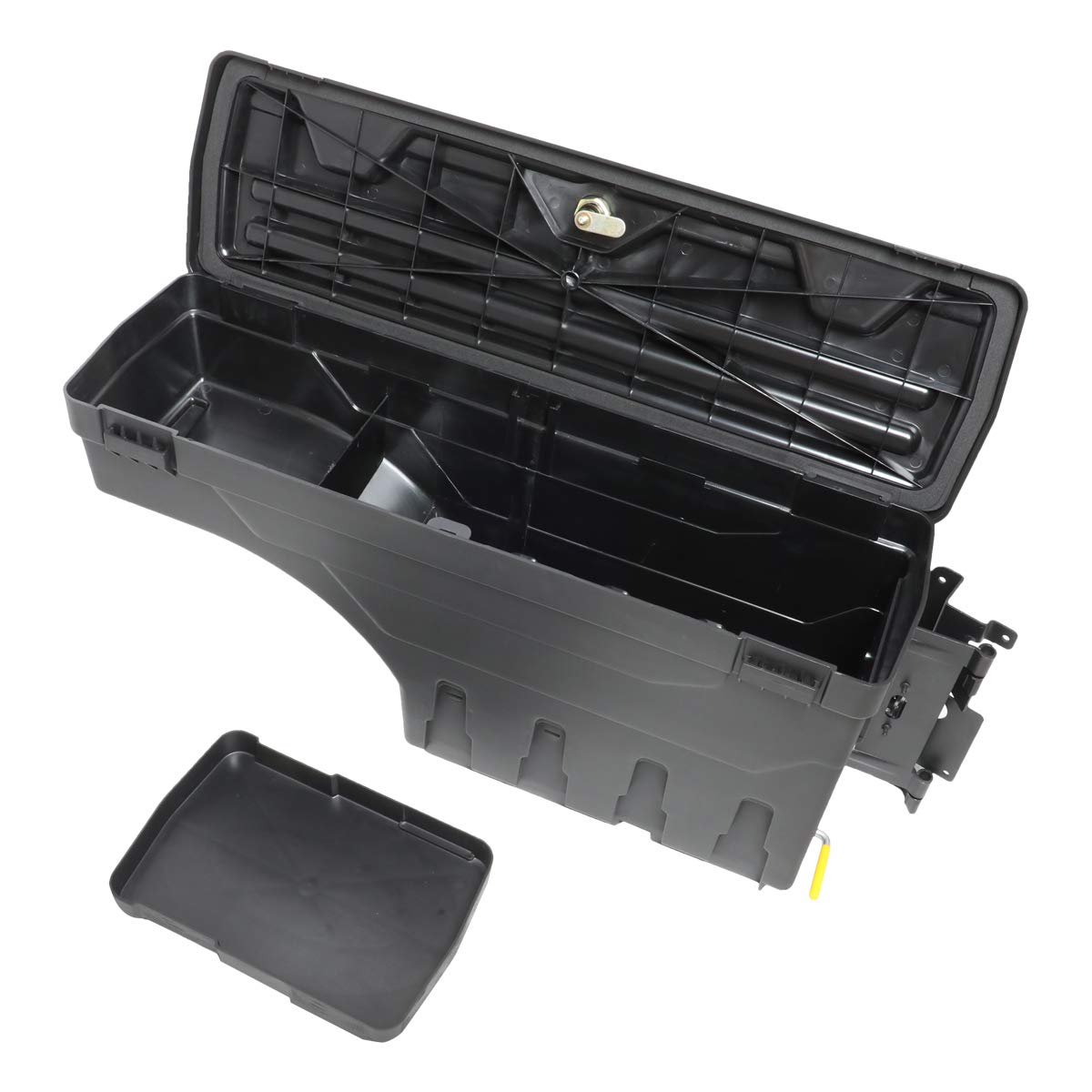 DNA Motoring ZTL-Y-0124 Right Side Truck Bed Wheel Well Tool Box Storage Case - Heavy Duty Black Toolbox for Pickup Trucks | Perfect for Organizing Tools, Equipment & Off-Road Gear