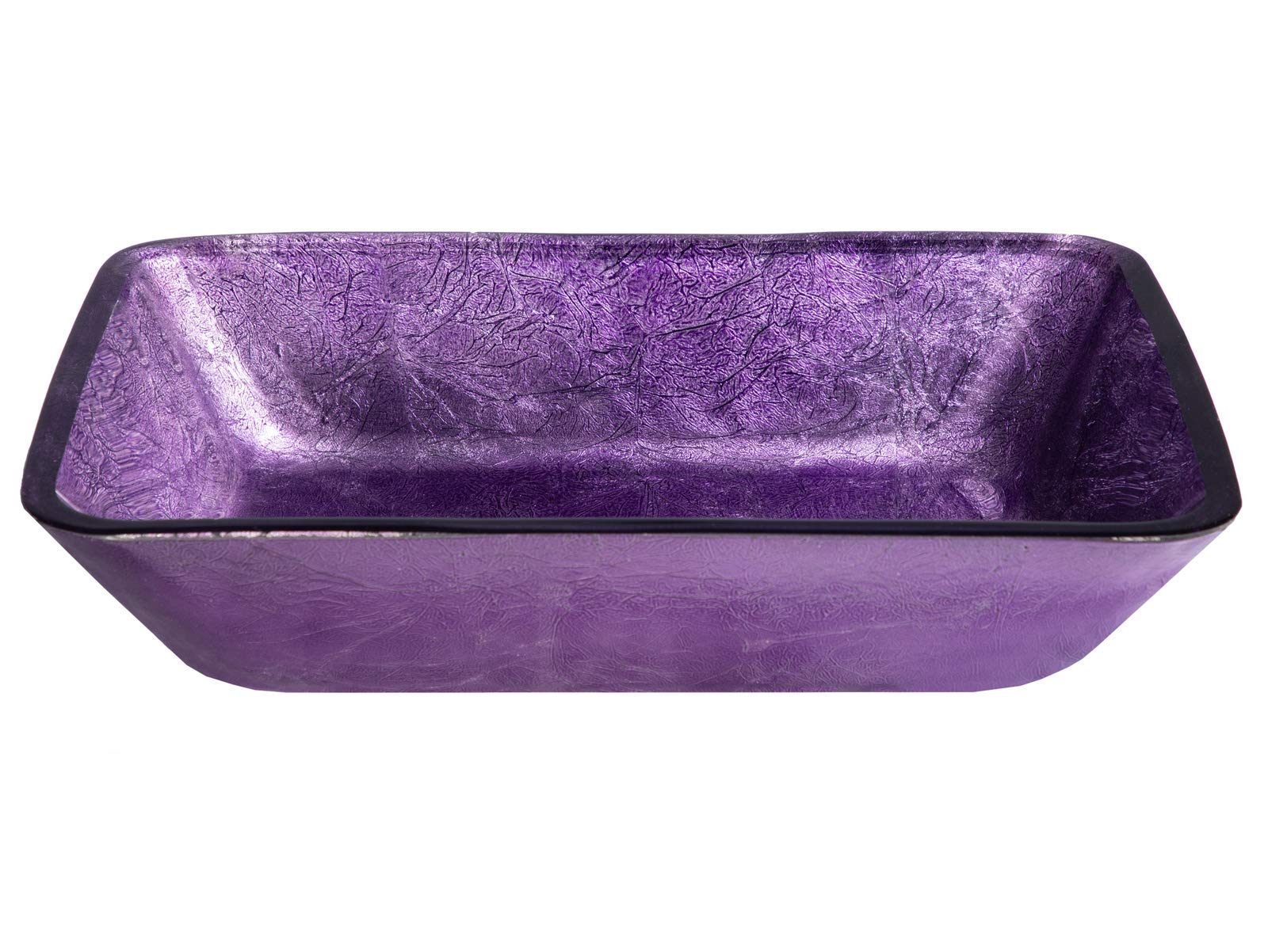 Modern Rectangular Purple Foil Glass Vessel Bathroom Sink - Elegant Vanity Basin for Contemporary Home Decor, Perfect for Powder Rooms and Luxury Bathrooms