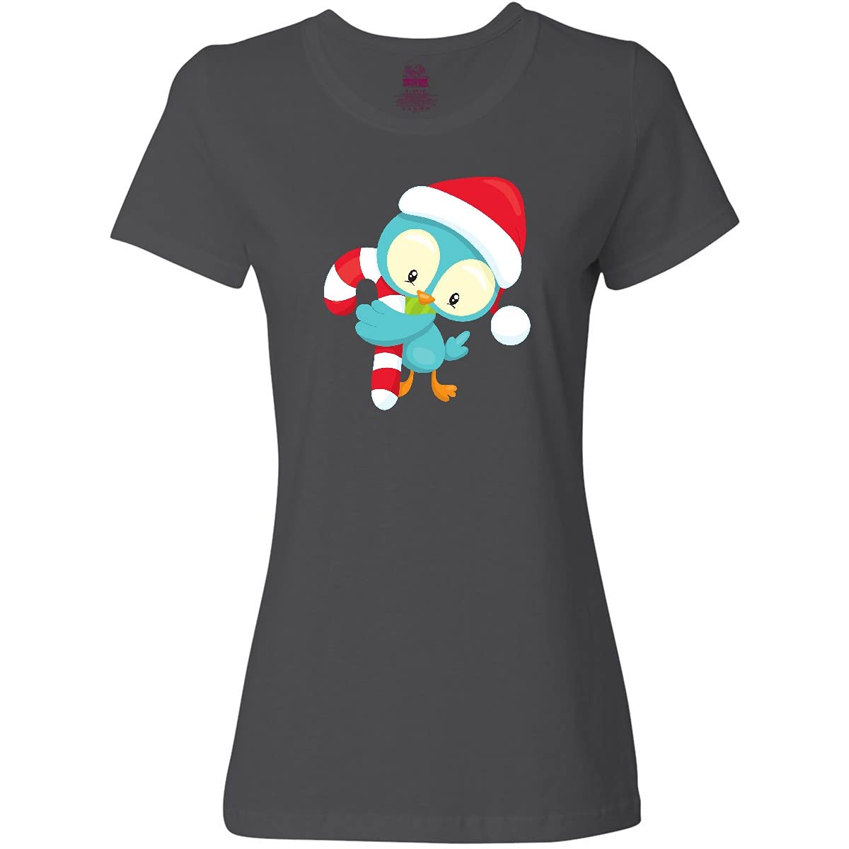 Inktastic Christmas Bird Women's T-Shirt - Cute Blue Bird & Candy Cane Holiday Graphic Tee for Casual Wear, Gift Giving & Christmas Parties