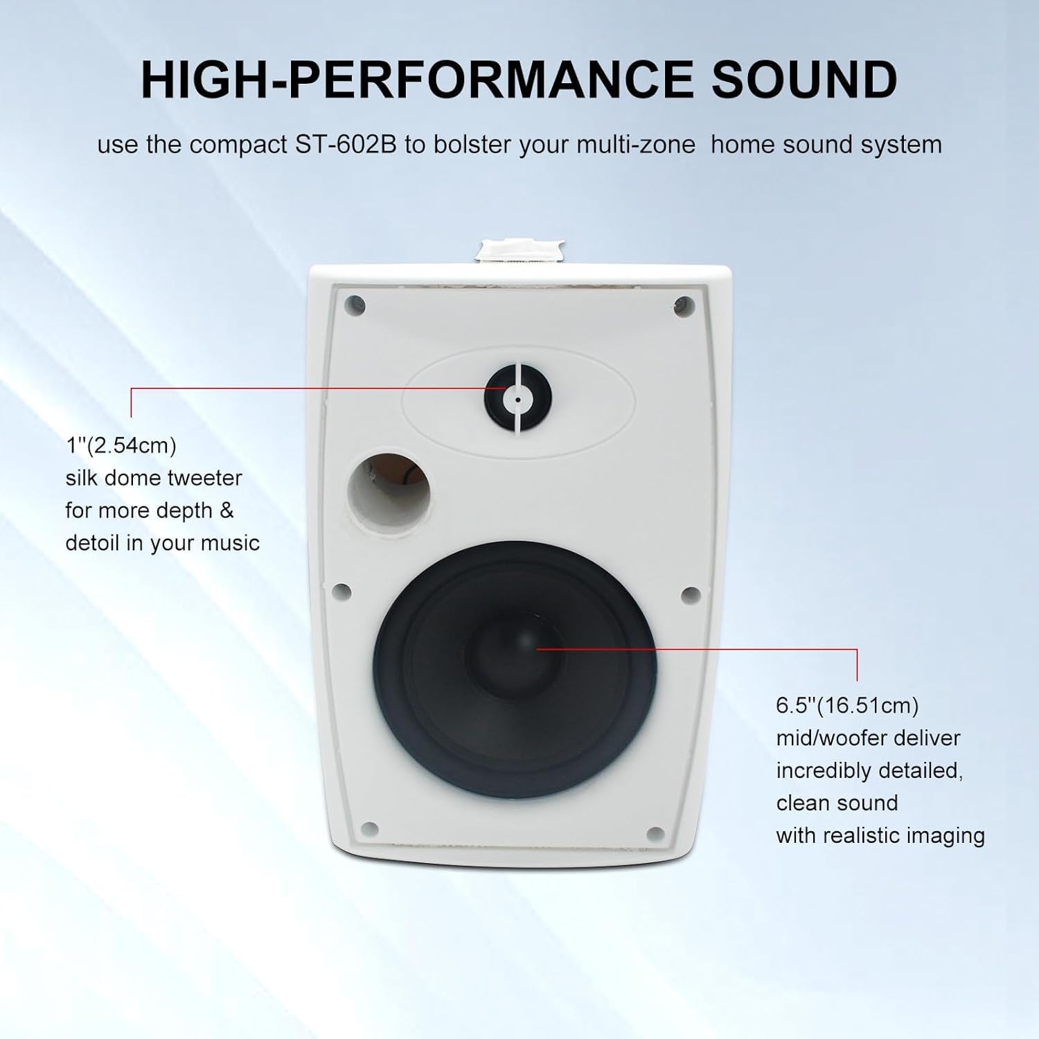 6.5 Inch 800W Outdoor Bluetooth Speakers - Waterproof Wireless/Wired Wall Mount Speakers with Multifunctional Amplifier - Perfect for Patio, Garage, Deck, Pool Party & Backyard (2 Pair, White)