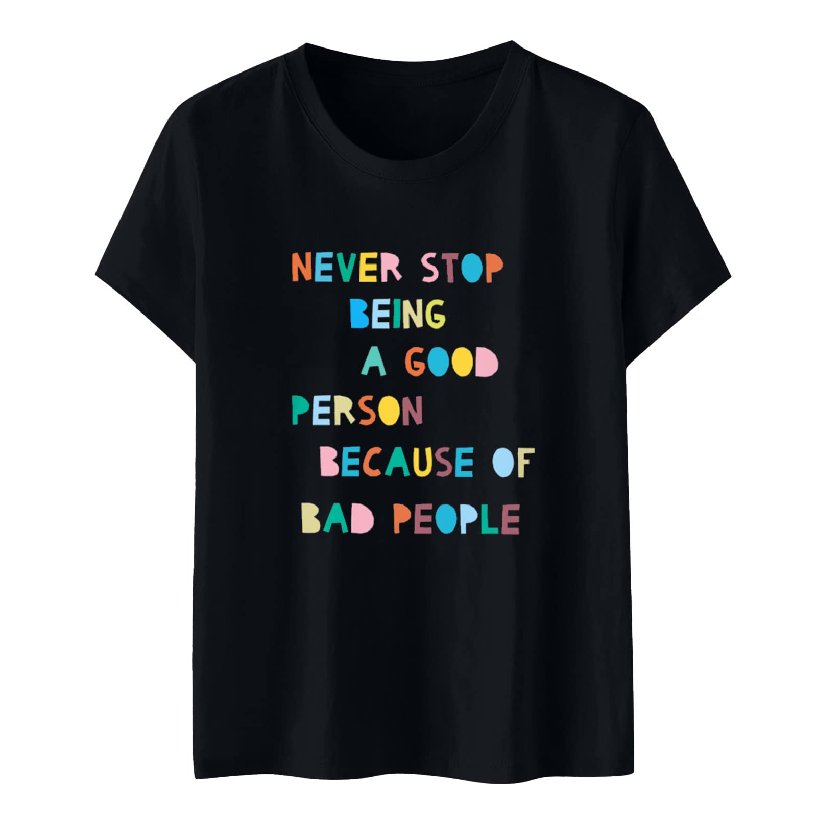 Women's Letter Print Round Neck Short Sleeve T-Shirt - Plus Size Casual Vintage Tee for Workout & Everyday Wear | Trendy Cute Solid Top for Women
