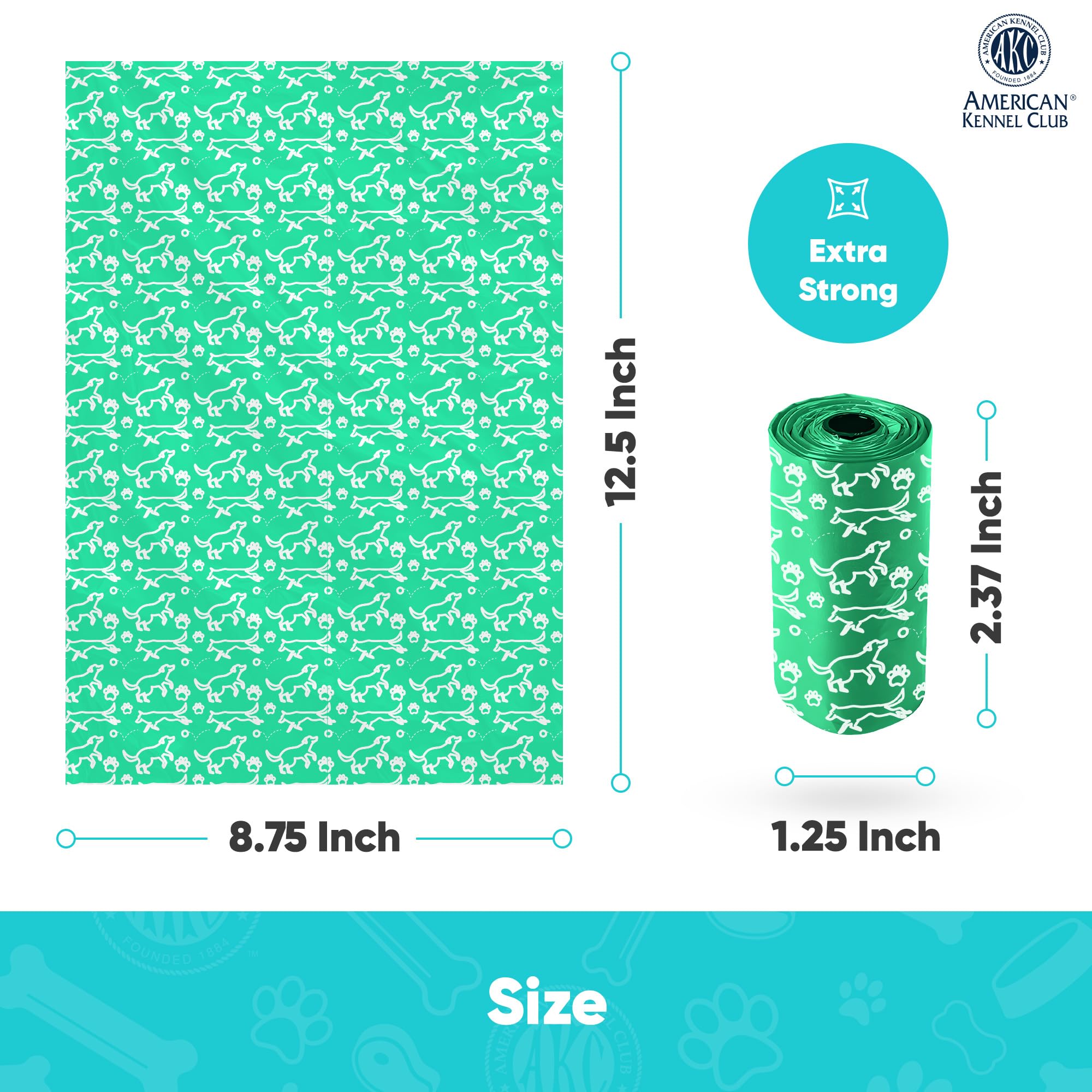 AKC Dog Poop Bags - 240 Count Leak Proof Pet Waste Bags with Lavender Scent - 16 Refill Rolls for Dogs & Puppies (Puppy Print) - Perfect for Park Walks, Backyard Cleanup & Travel Use