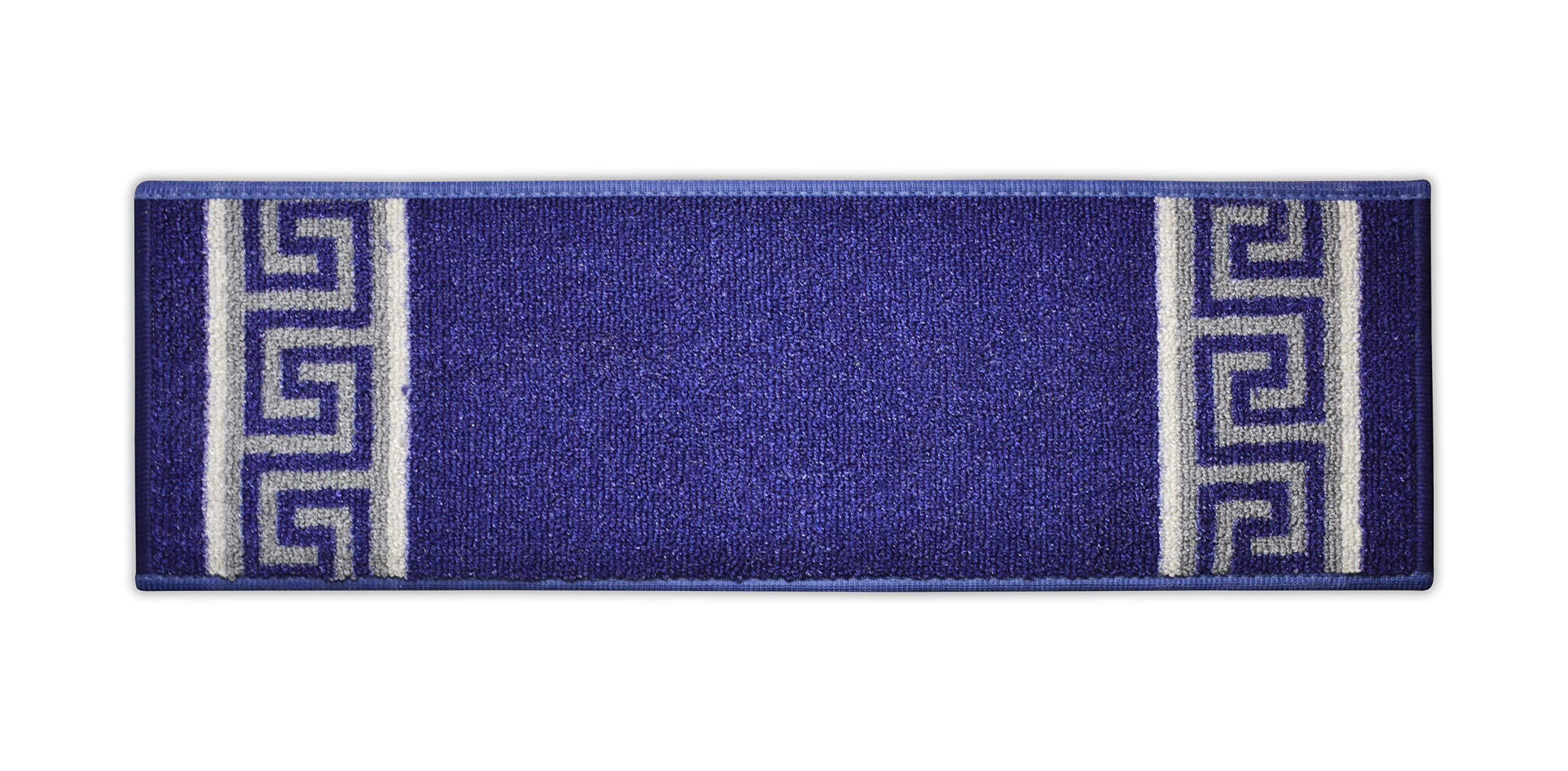 Custom Size Non-Slip Stair Treads - Navy Blue Greek Key Pattern with Latex Backing (Set of 13, 9x31 Inch) | Durable Low-Profile Staircase Safety Mats for Home, Office & Commercial Use