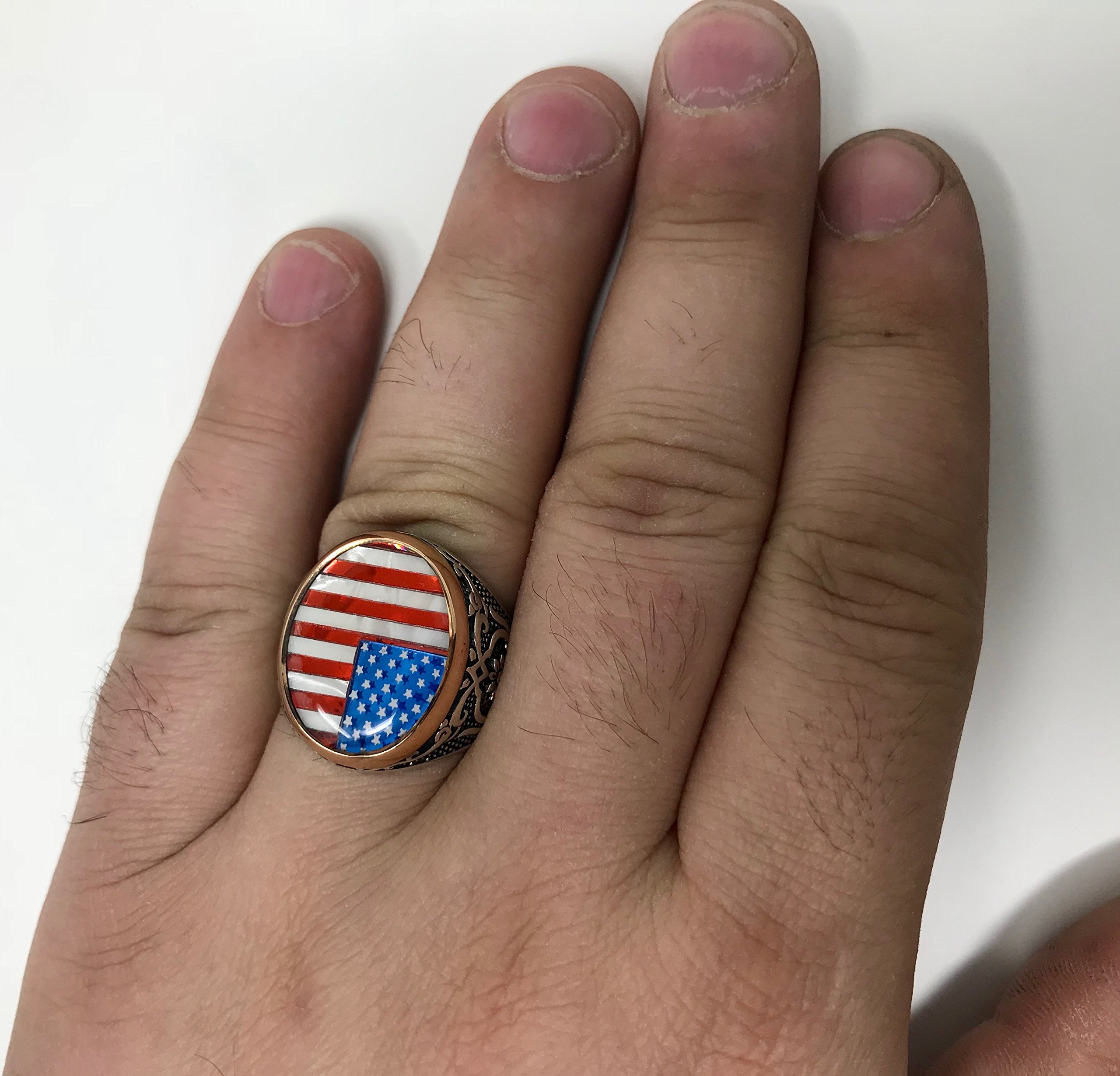 KAR 925K Sterling Silver Enameled American Flag Men's Ring - Special Edition K61L - Patriotic Jewelry Gift for Him, Veterans Day, Independence Day & Everyday Wear