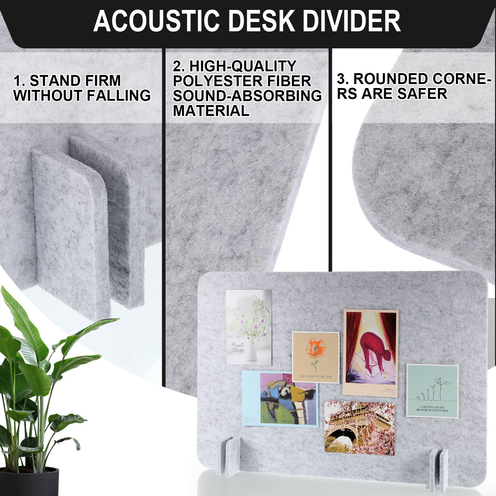Fabbay 2-Piece Acoustic Desk Privacy Panel Set - Freestanding Office Divider with Noise Reduction, Lightweight Soundproof Partition with Support Feet for Home & Workspace (Silver Gray) - Perfect for Open Offices, Study Rooms & Home Offices