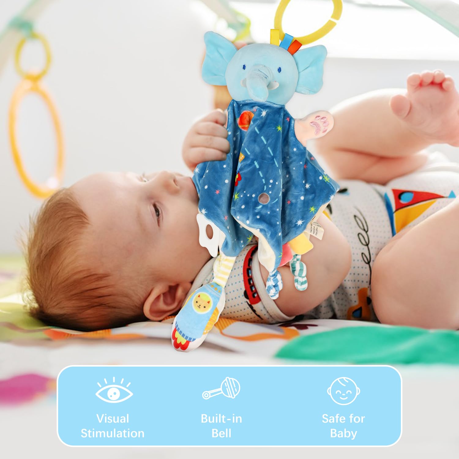 Baby Boy Gift Set - Wooden Baby Shower Gift Basket with Swaddle Blanket, Rattle Toy, Onesie, Headband Bow & Hair Brush | Newborn Essentials for Baby Showers, Christenings & First Birthday Gifts