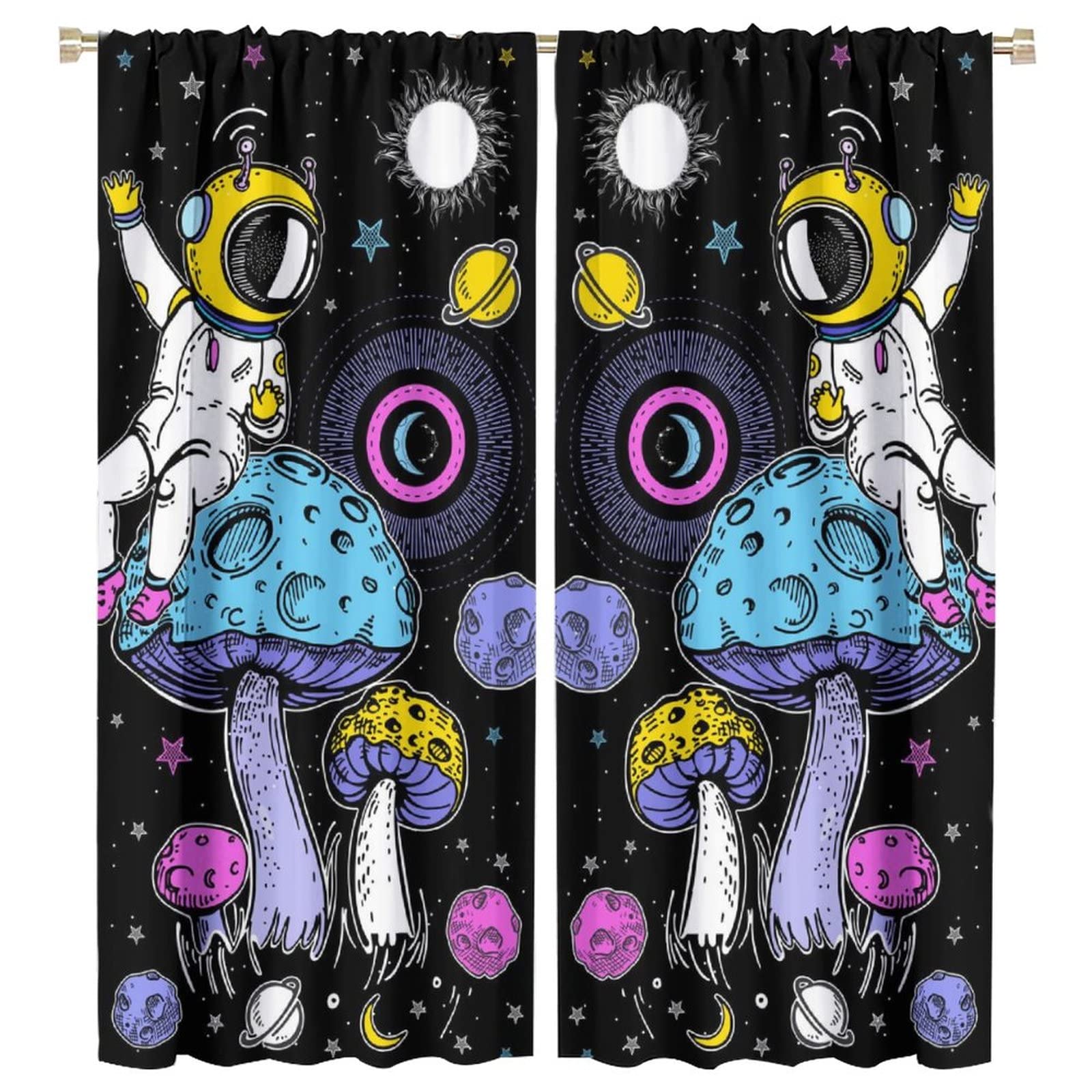 Anime Fantasy Butterfly Trees Moon Mushroom Blackout Window Curtains 55x63 inches (140x160cm) - Mystic Home Decor for Bedroom, Living Room & Dorm