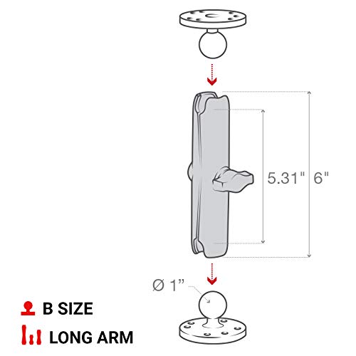 RAM Mounts RAM-B-201U-C 双插座长臂支架 - 兼容1英寸RAM B系列球头组件，适用于车载导航、摩托车仪表及户外设备固定