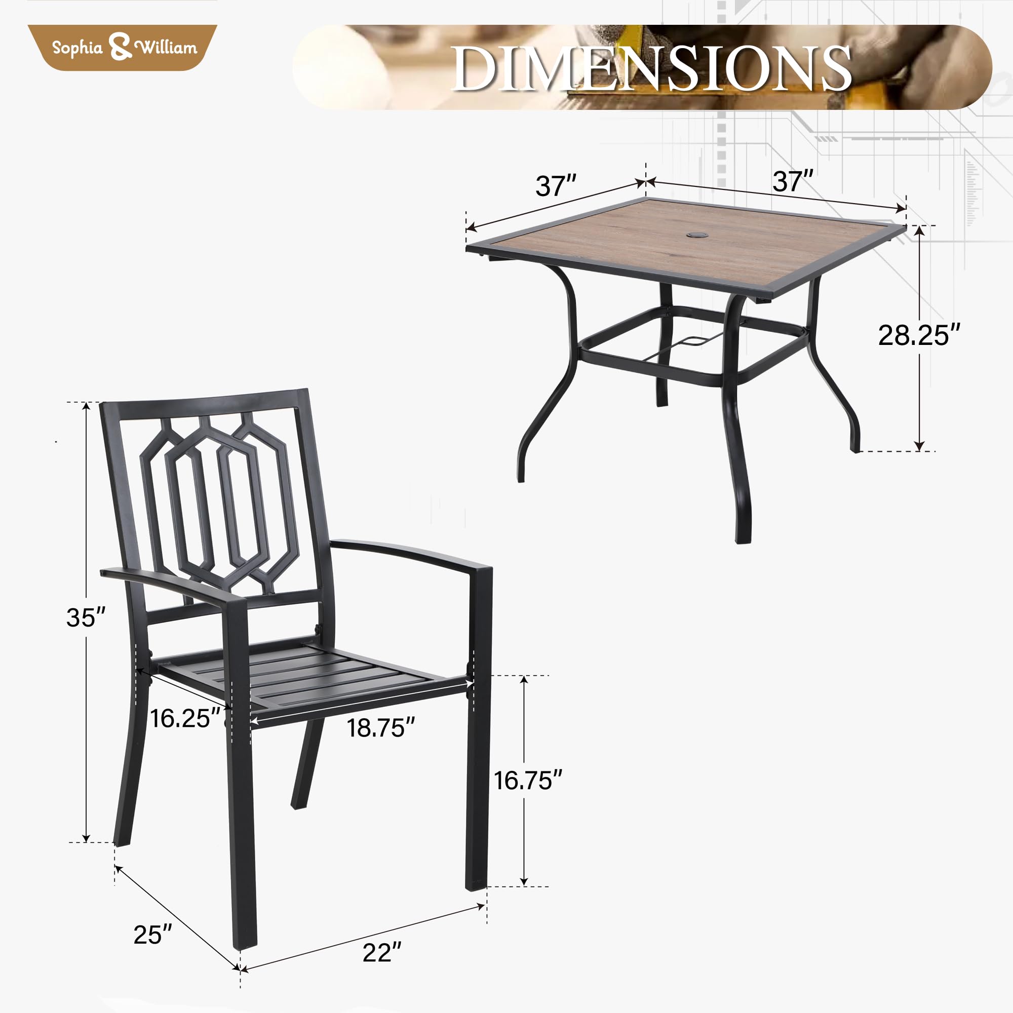 Sophia & William 5-Piece Outdoor Dining Set - 37