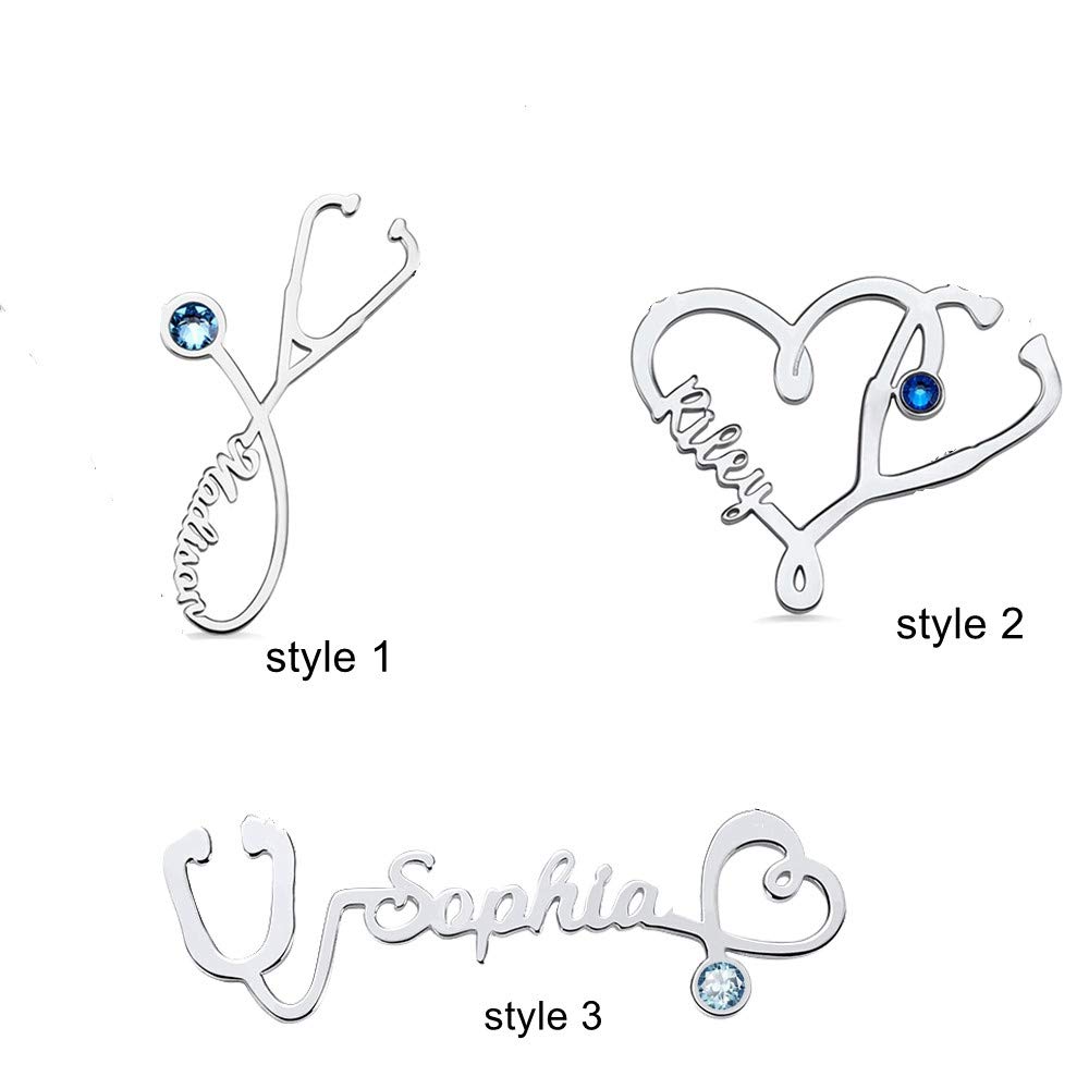Custom Personalized Stethoscope Brooch - Engraved Name Plate & Initial Pin for Doctors & Nurses | Perfect for Medical Uniforms, White Coats & Scrubs | Unique Healthcare Professional Gift