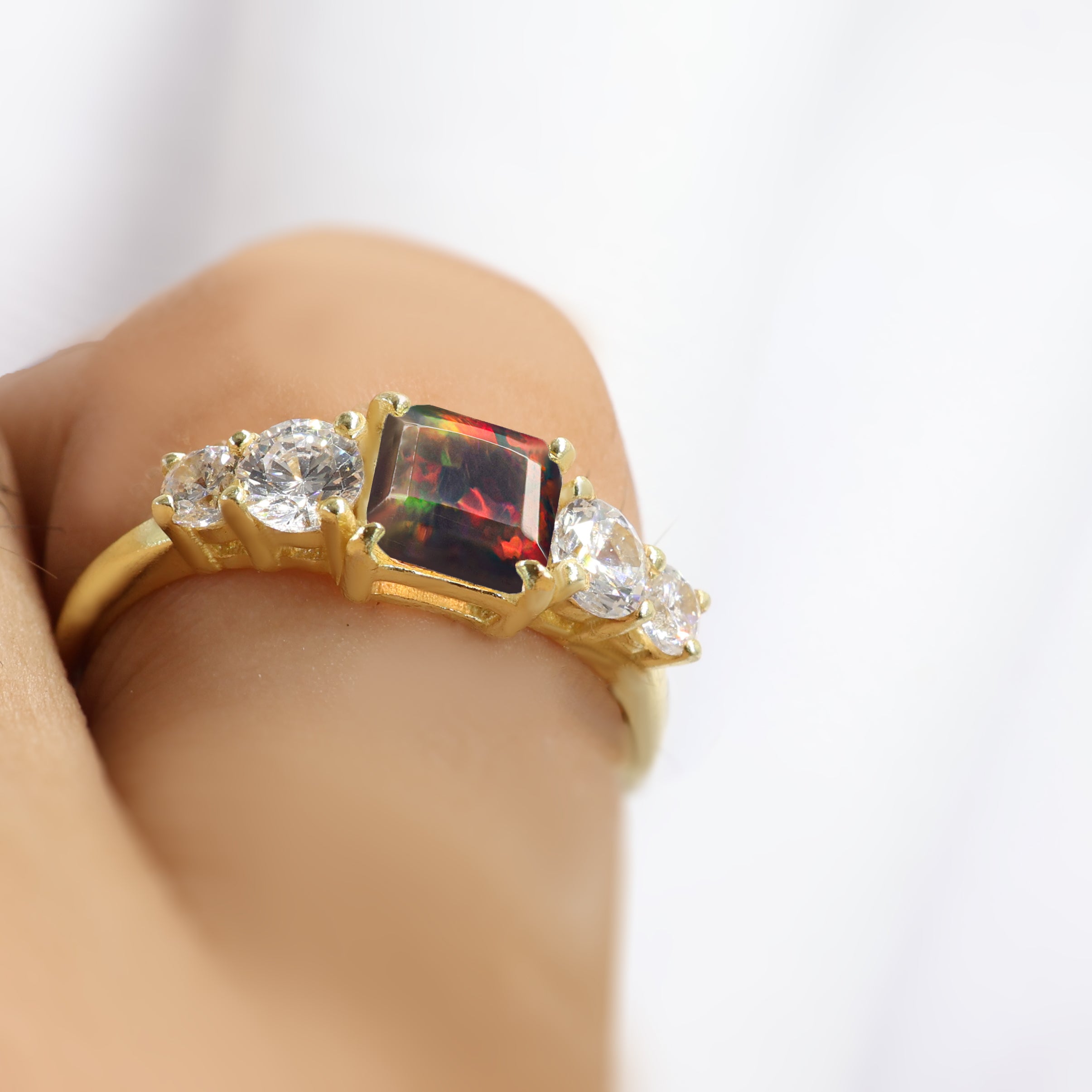Black Natural Fire Faceted Octagon Opal Ring for Women - Elegant Handmade Jewelry Gift for Birthday, Anniversary & Special Occasions