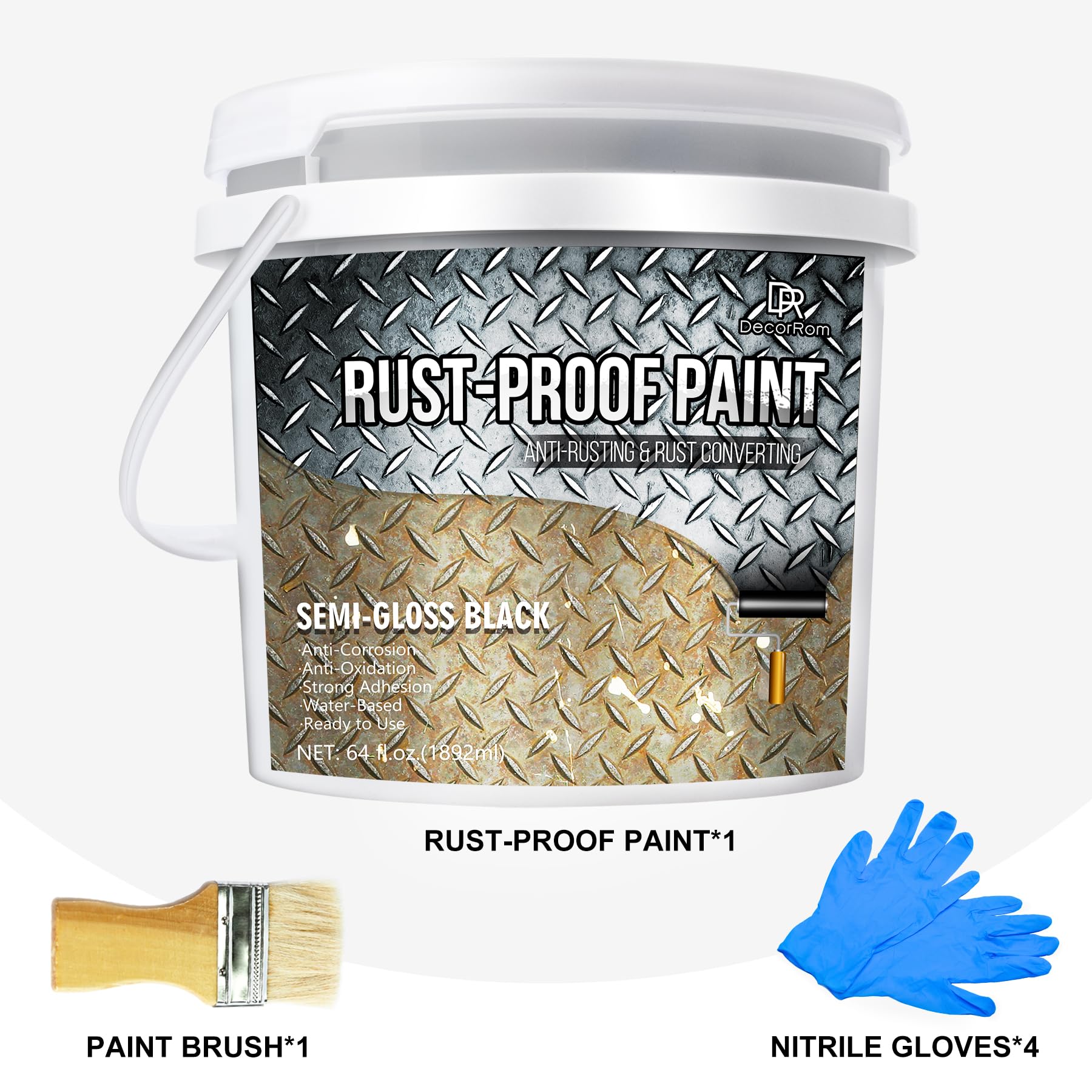 Rust Converter Paint - 64oz Water-Based Rust Reformer & Metal Primer, Semi-Gloss Black Rust Preventive Coating for Maximum Protection Against Rust and Corrosion | Ideal for Automotive Parts, Metal Furniture, Fences, and Outdoor Equipment