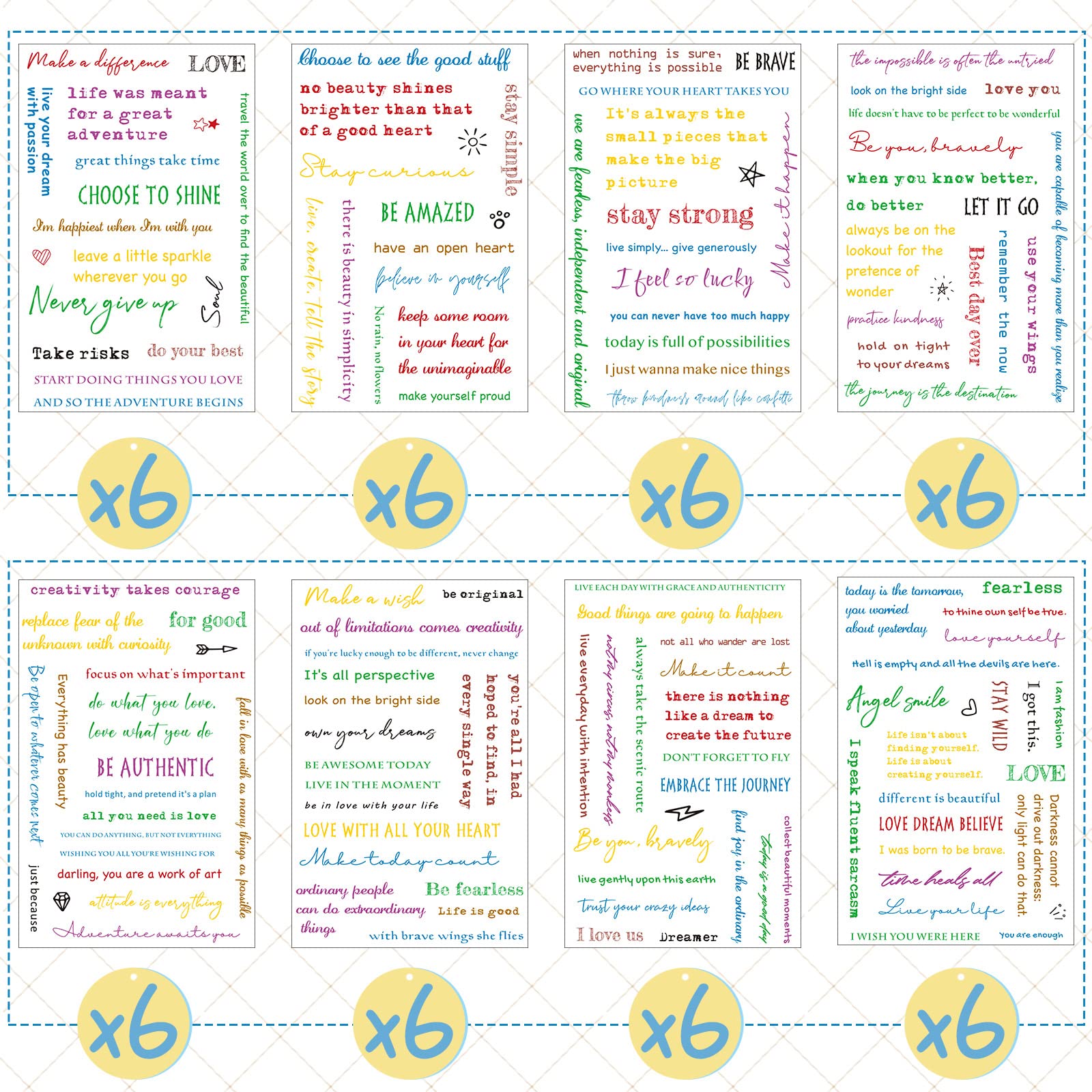 48 Sheets Inspirational Quote Stickers for Planners - Motivational Words, Handwritten Letters, 8 Colorful Styles - Perfect for Journaling, Scrapbooking, Bullet Journals & DIY Craft Projects