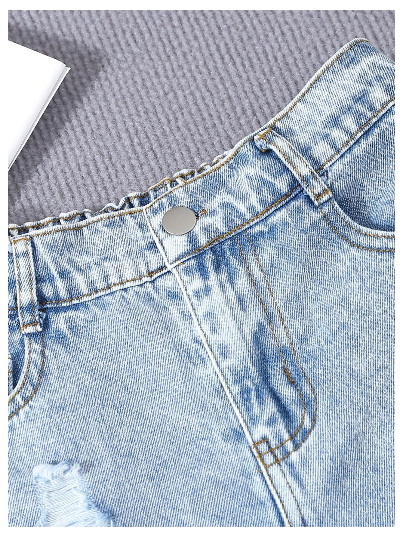 Floerns Girls Distressed Raw Hem Denim Shorts - Elastic Waist Straight Leg Jean Shorts for Teens | Casual Summer Outfits, Beach Wear & Everyday Fashion