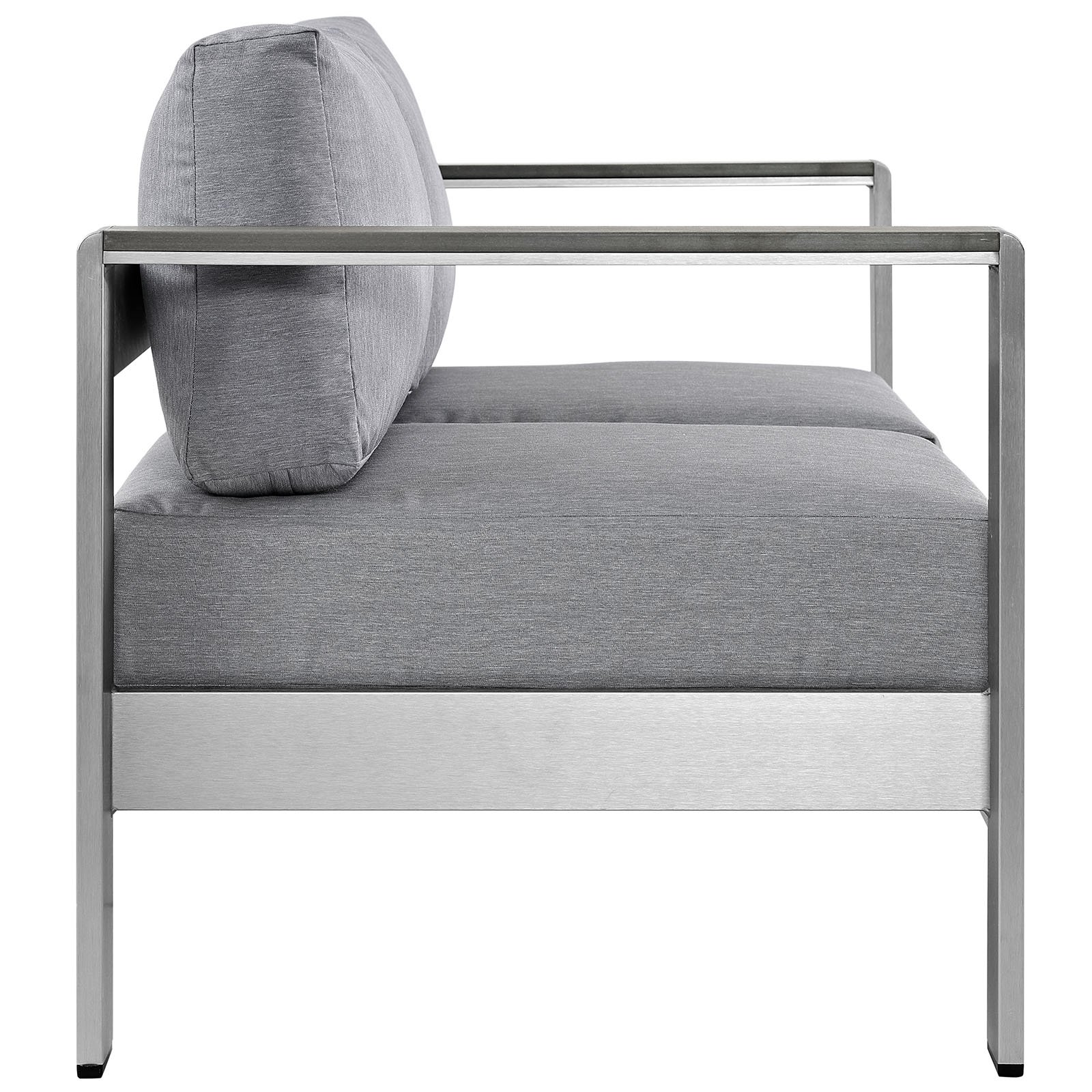 Modern Outdoor Patio Loveseat Sofa - Grey Fabric & Aluminum Frame - Perfect for Balcony, Garden, or Poolside Relaxation