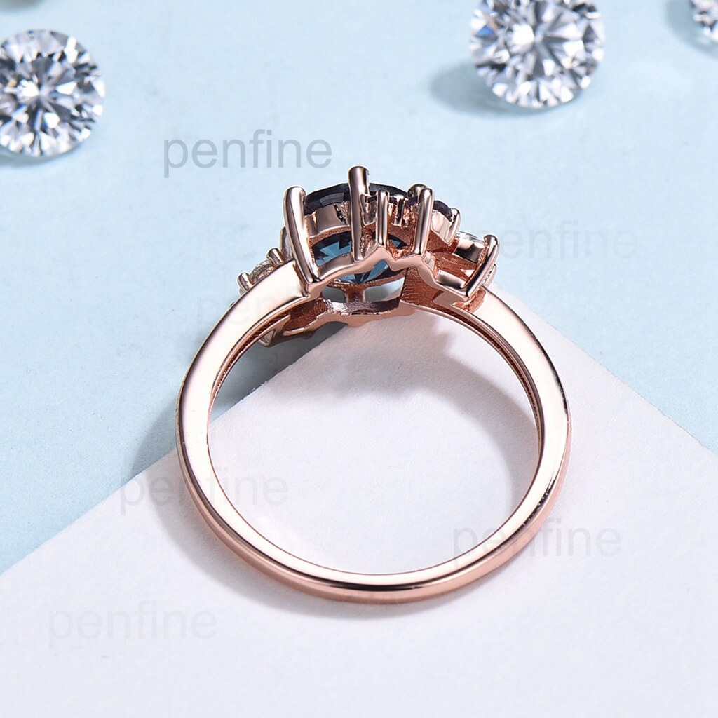 7mm Round Cut Alexandrite Engagement Ring for Women - June Birthstone, Moissanite Cluster Marquise Wedding Band - Perfect for Anniversaries, Promises & Special Occasions