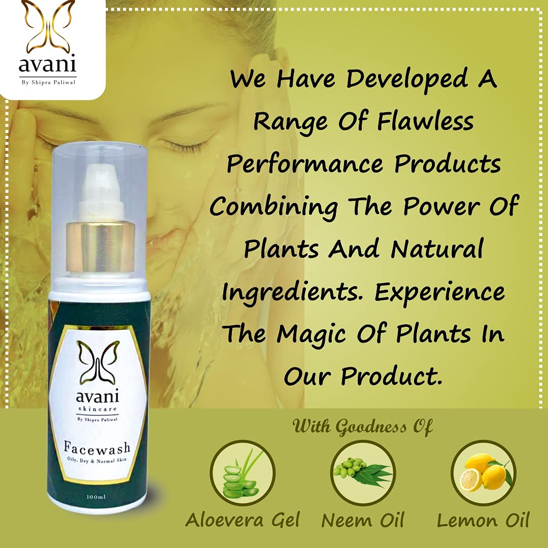 Avani Skincare Aloe Vera Face Wash for Acne & Pimple Control - Moisturizing Cleanser with Neem Oil | Paraben & Sulfate Free | 100ml | Gentle Daily Face Wash for Oily & Sensitive Skin | Perfect for Morning & Night Skincare Routine
