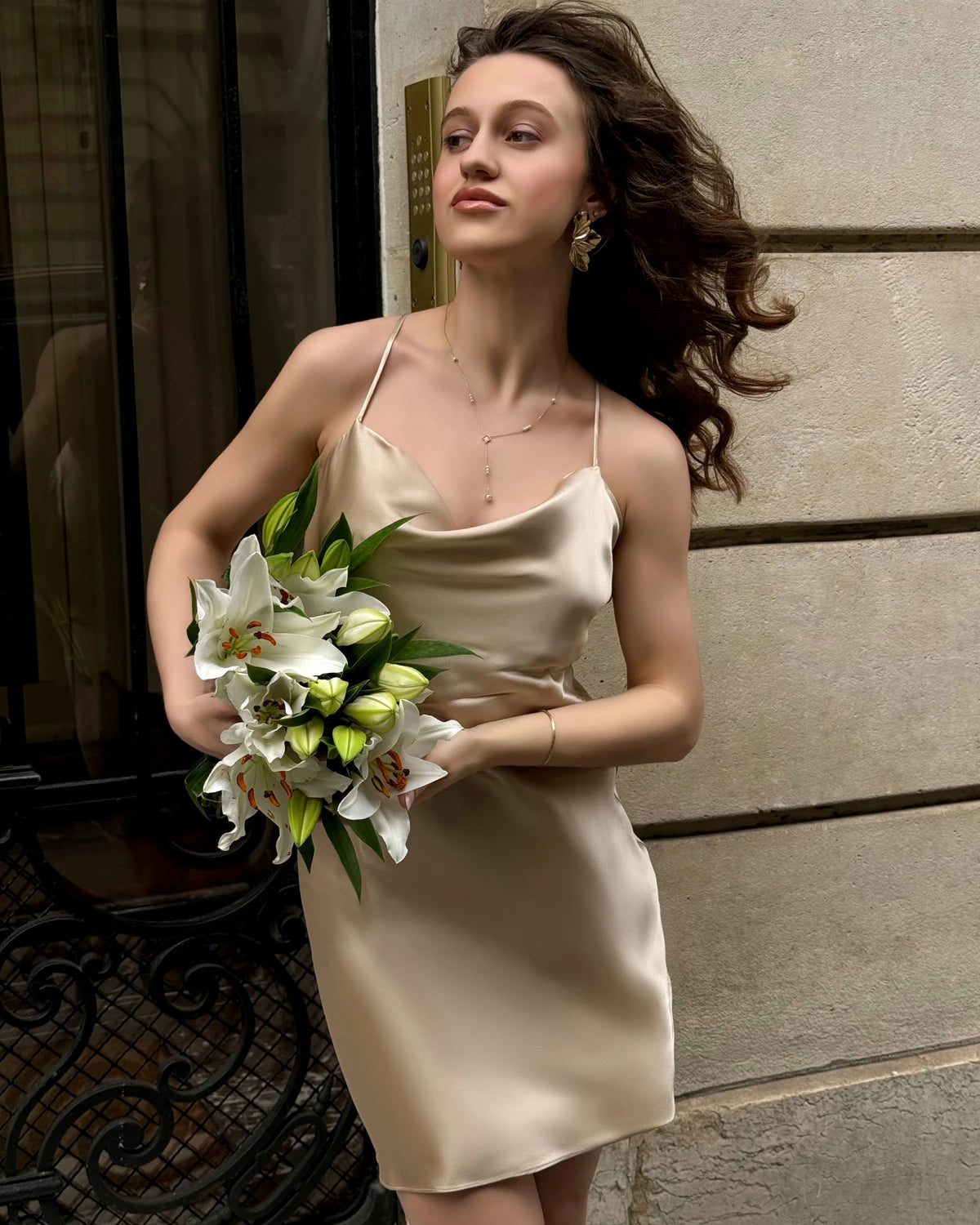 Elegant Cowl Neck Cross Back Mini Silk Dress for Women - Perfect for Date Night, Cocktail Parties & Special Occasions