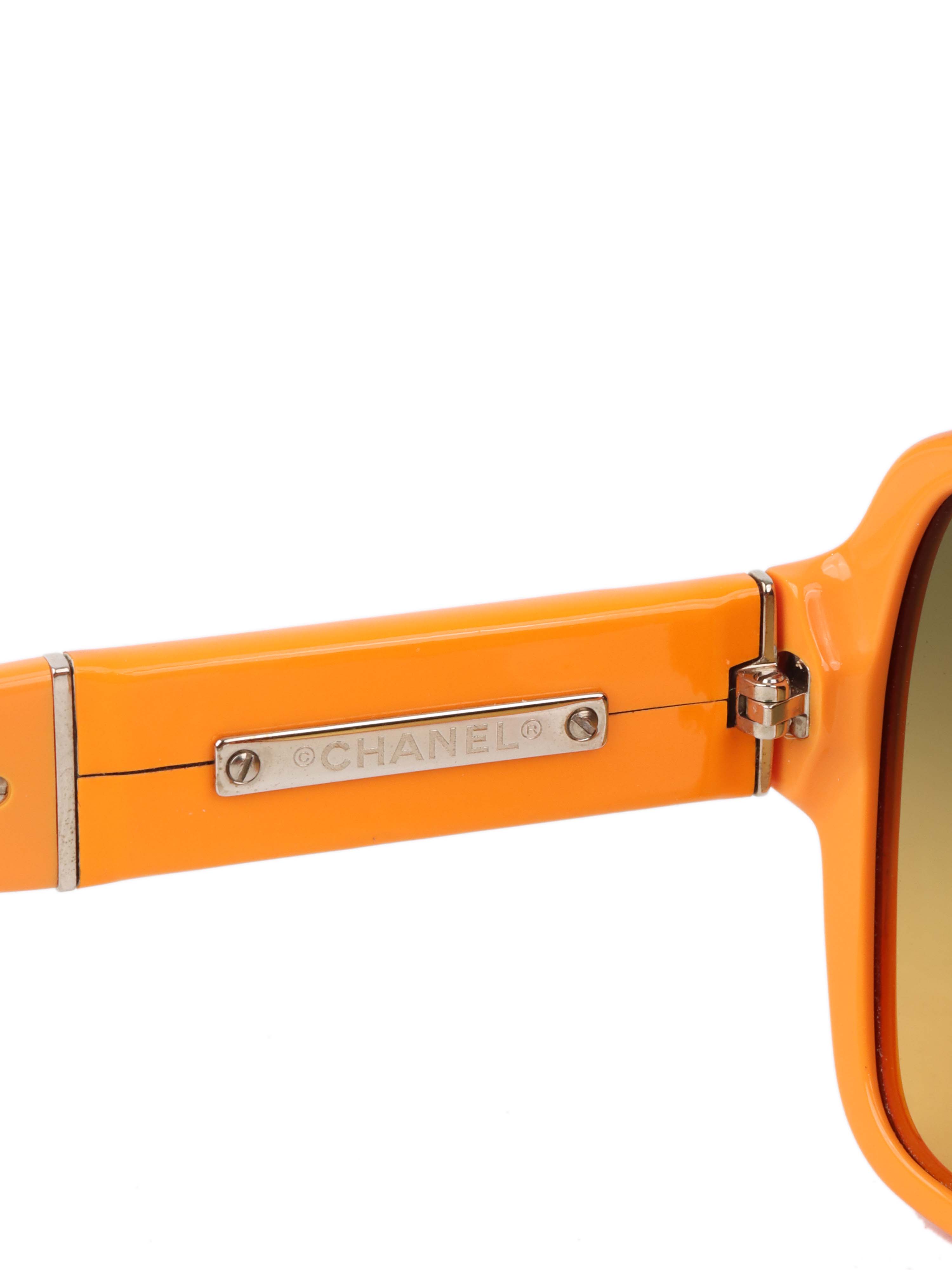 Chanel Orange Frame Sunglasses for Women - Luxury Designer UV Protection Sunglasses - Perfect for Beach, Driving & Summer Fashion Accessories