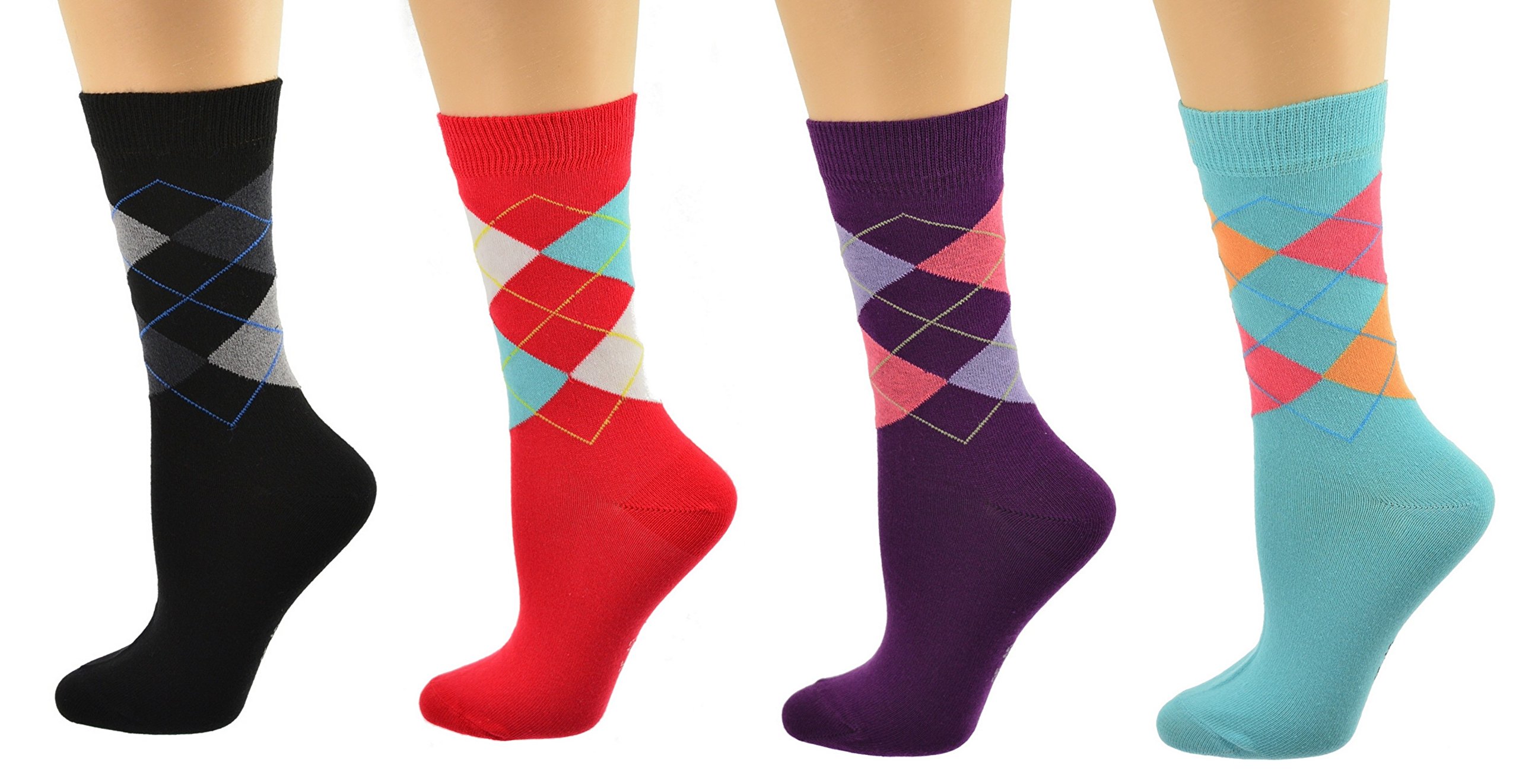 Women's Argyle Crew Socks - Seamless Toe, Lightweight Combed Cotton Socks for Everyday Wear (1 & 4 Pack) - Perfect for Work, Casual Outfits & Lounge Comfort