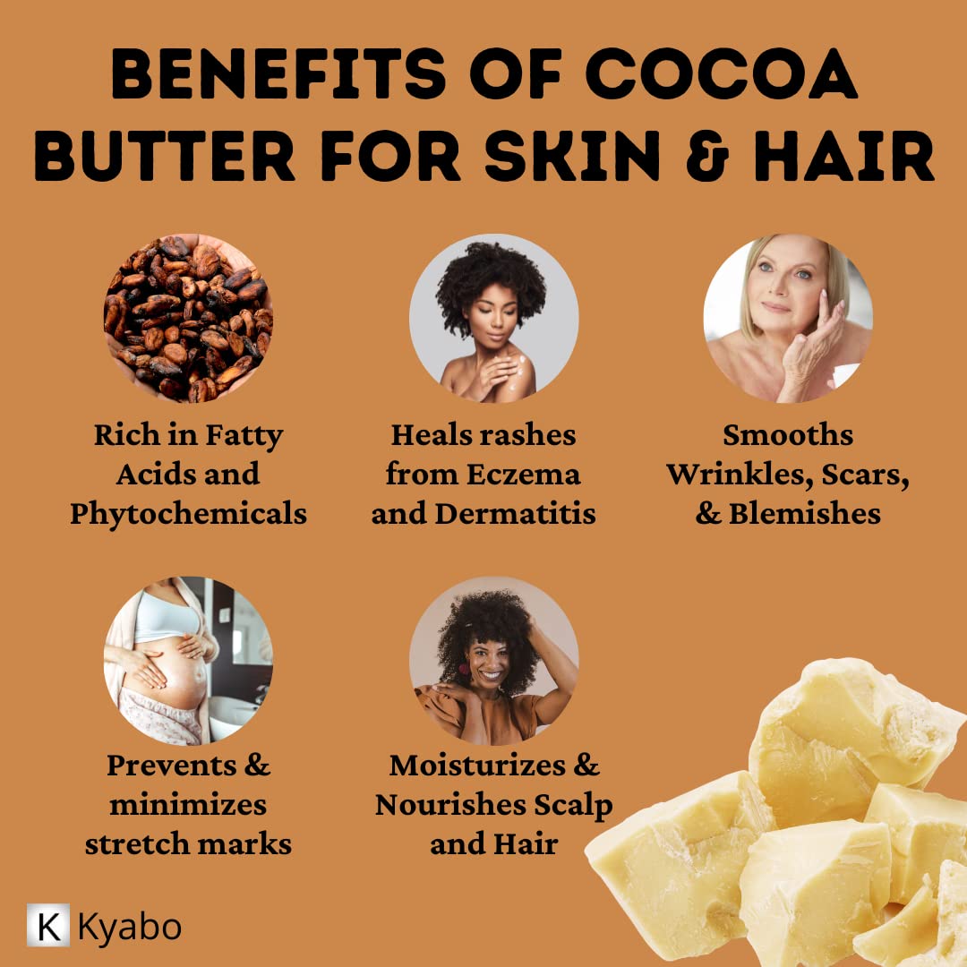 1lb Natural Unrefined Cocoa Butter - 100% Pure Ghanaian Cocoa for Stretch Marks, Lip Balm & Body Butter | Non-Deodorized Fresh Cocoa Butter for DIY Skincare, Soap Making & Hair Care