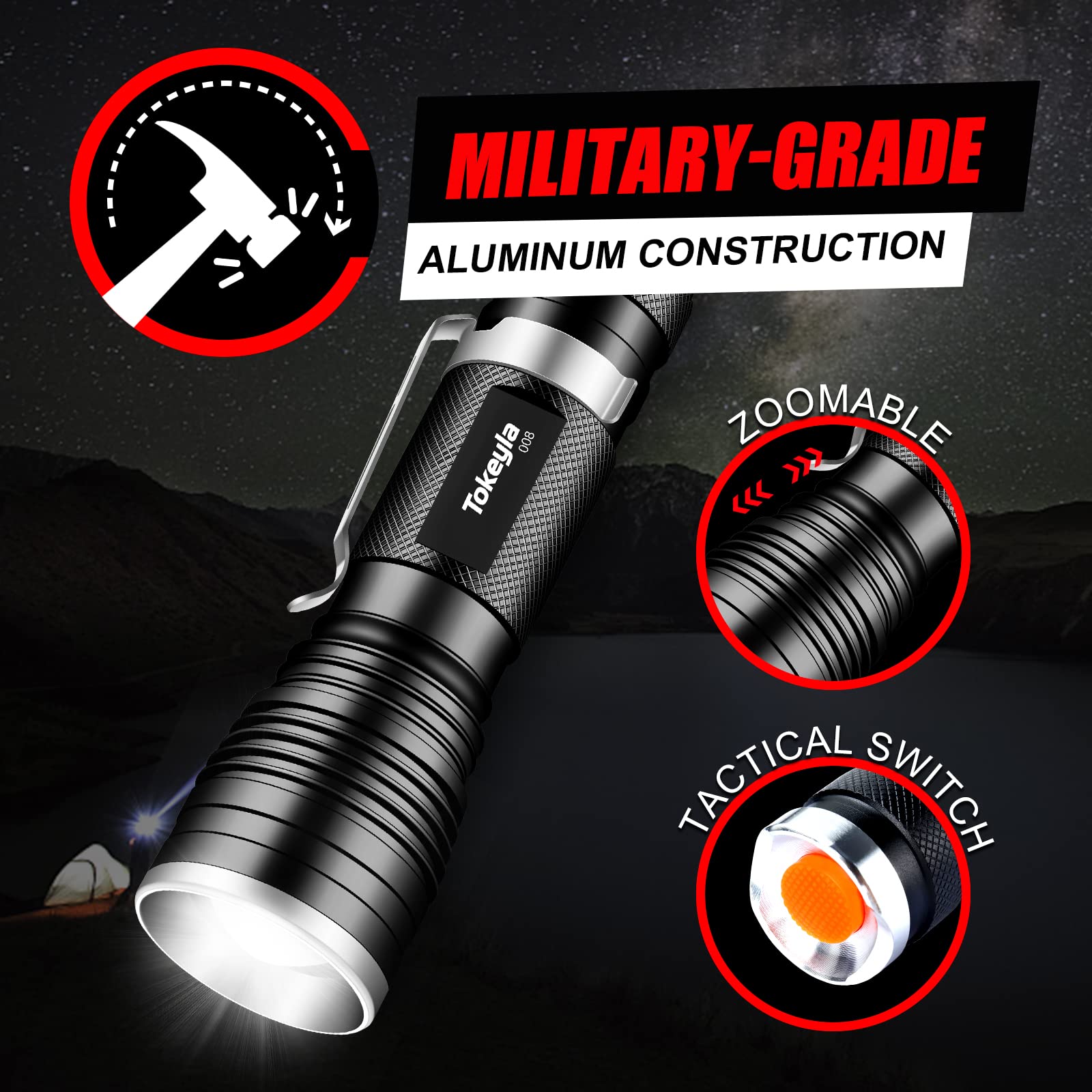Ultra Bright LED Tactical Flashlight - 3 Modes, 1000 Lumens, Zoomable, Compact & Powerful - Perfect for Camping, Hiking, Emergency, Home Use (2 Pack) - Essential Outdoor Gear & Survival Tool