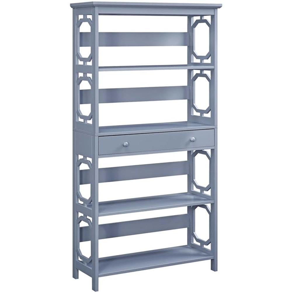 Convenience Concepts Omega 5-Tier Bookcase with Storage Drawer in Gray - Perfect for Living Room, Bedroom, or Office Organization
