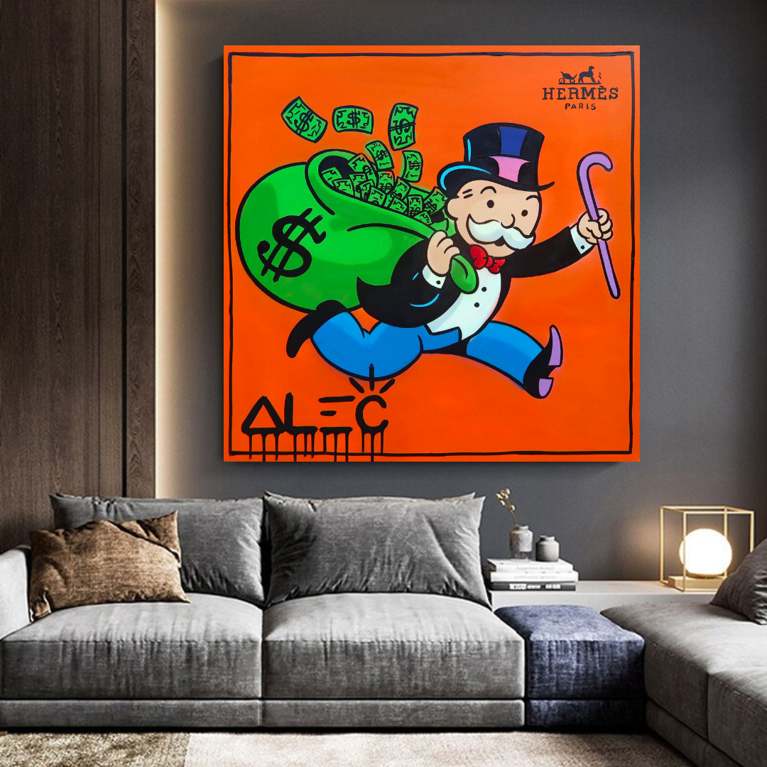 Alec Monopoly Hermes Art Money Man Canvas Print - Modern Wall Decor for Living Room, Office & Bedroom