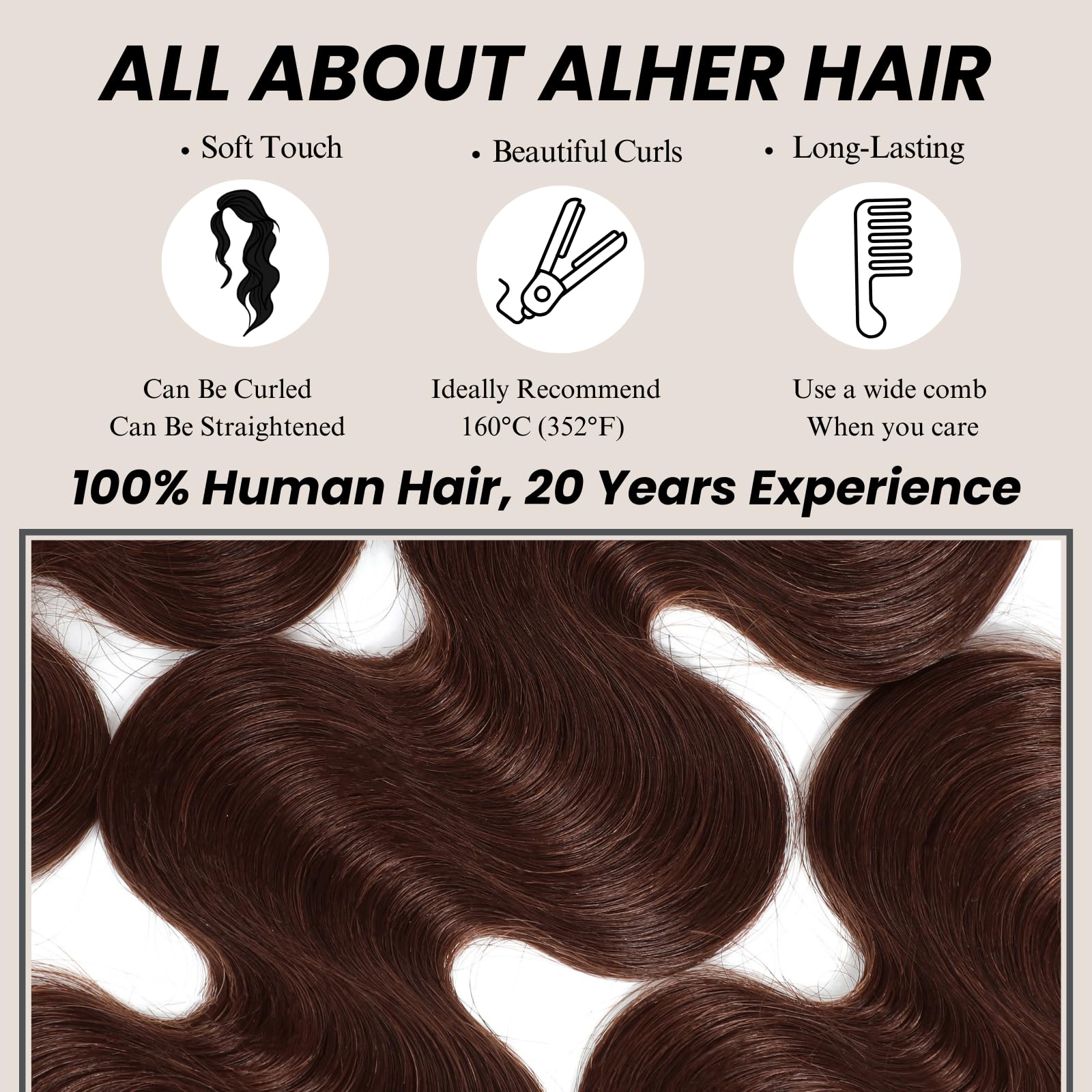 ALHER 10A 100% Unprocessed Virgin Remy Hair Bundles - Chocolate Brown #4 Body Wave with 4x4 HD Lace Closure (16/18/20+16 inches) | Soft, Thick & Natural Looking | Perfect for Everyday Wear, Special Occasions & Protective Styles