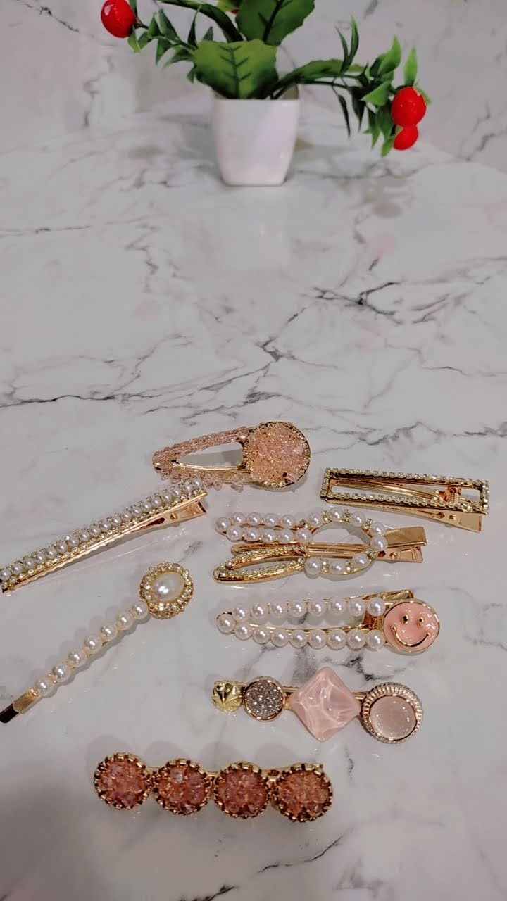 SIA VENDORS® Handmade Pearl Hair Clips - Elegant Alligator Bobby Pins & Barrettes for Women & Girls (16-Piece Set, Barbie Pink) - Perfect for Weddings, Parties & Everyday Hair Styling