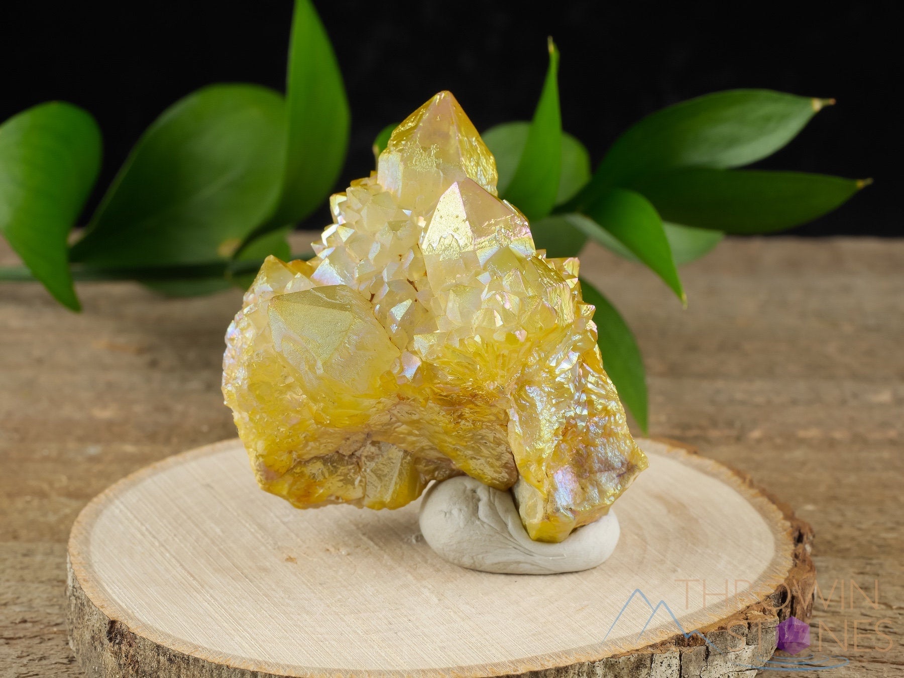 Rainbow Aura Quartz Crystal Cluster - Sunshine Yellow Spirit Quartz for Healing & Meditation | Natural Crystal Decor R0519 | Perfect for Home Decor, Yoga Spaces & Spiritual Gifts