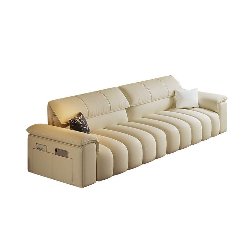 Minimalist Modern 4/5/2 Seater Chalk Sofa with Arms, 2 Pillows & Storage - Stain Resistant Fabric - Perfect for Living Room, Lounge & Small Spaces