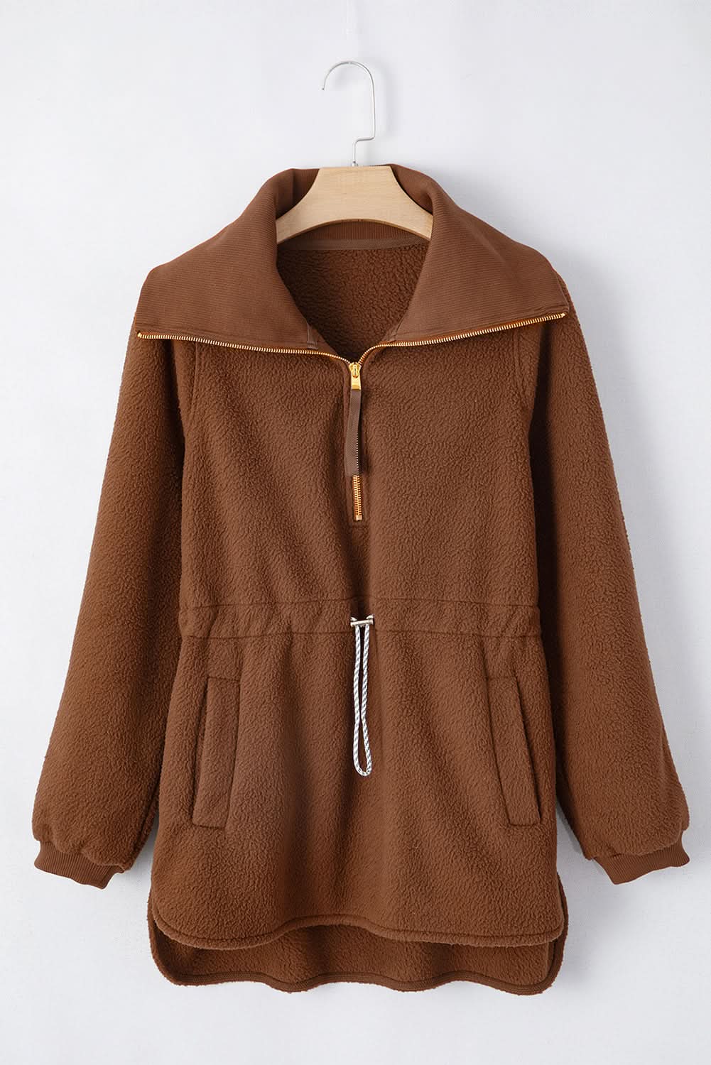 Brown Half Zip Fleece Pullover Sweatshirt for Men - Soft & Warm Winter Layering Top for Outdoor Activities & Casual Wear