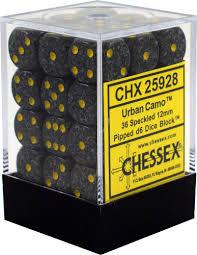 Chessex D6 36 Pack - Urban Camo Speckled 12mm Pipped Dice Set for Tabletop RPG Games, Dungeons & Dragons, Board Games and Collectors