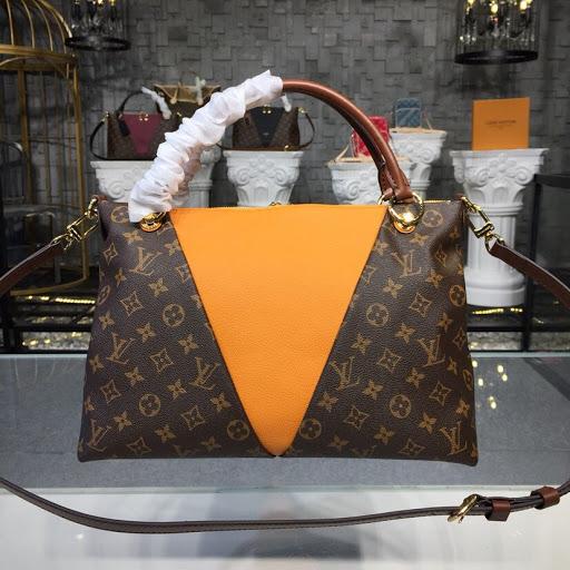 Authentic Louis Vuitton V Tote MM Handbag - Monogram Canvas with Safran Yellow Leather Trim - Perfect for Work, Travel & Everyday Luxury Accessory
