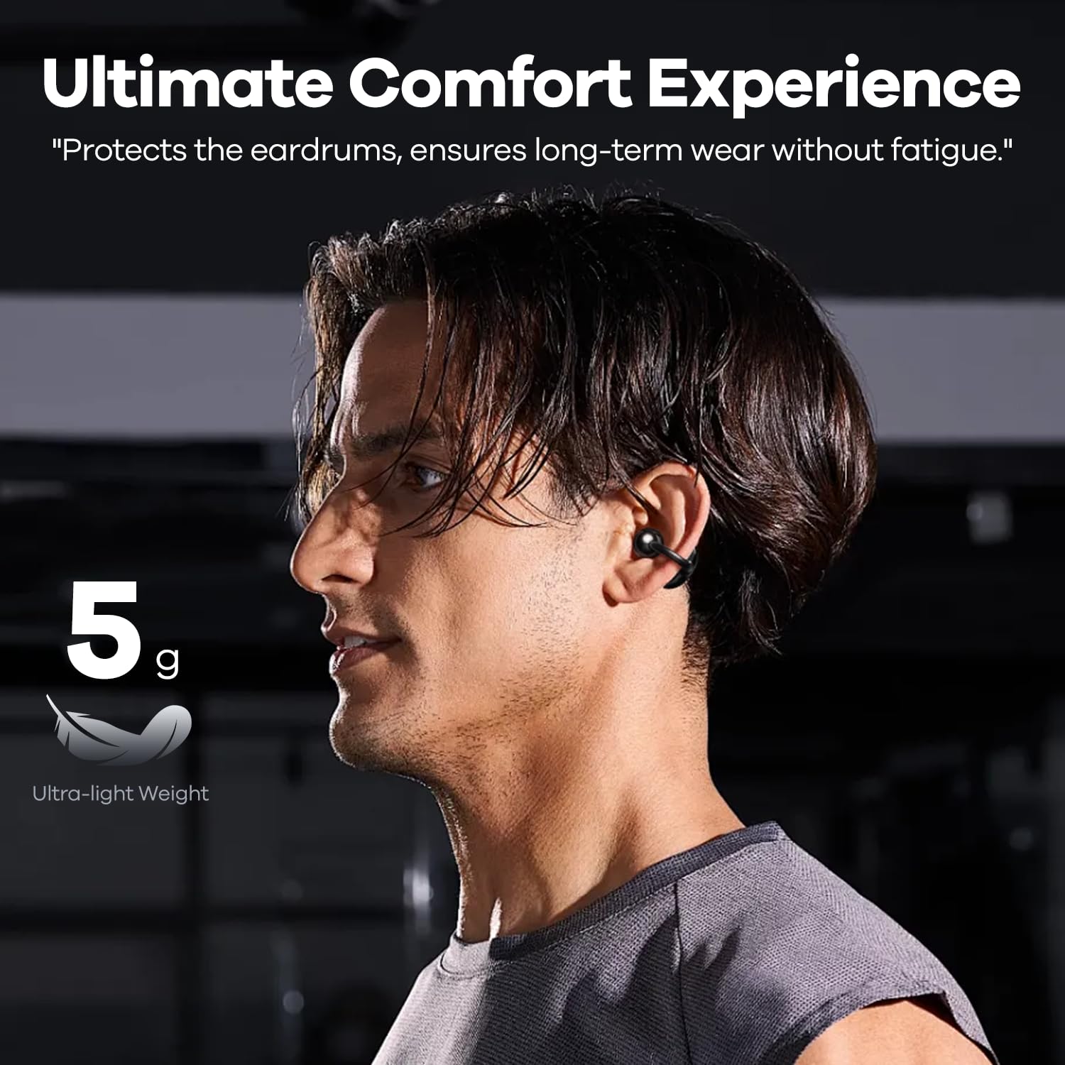 Open Ear Clip On Wireless Earbuds with LED Digital Display & Touch Control - Bluetooth 5.4 Air Conduction Sport Headphones for Running, Gym, Fitness | Sweatproof & Comfortable Design (Dark Grey) - Perfect for Jogging, Workouts & Outdoor Activities