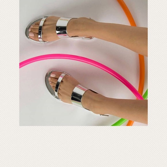 Qupid Women's Silver 2-Strap Sandals - Comfortable Summer Dress Shoes for Weddings & Beach Vacations